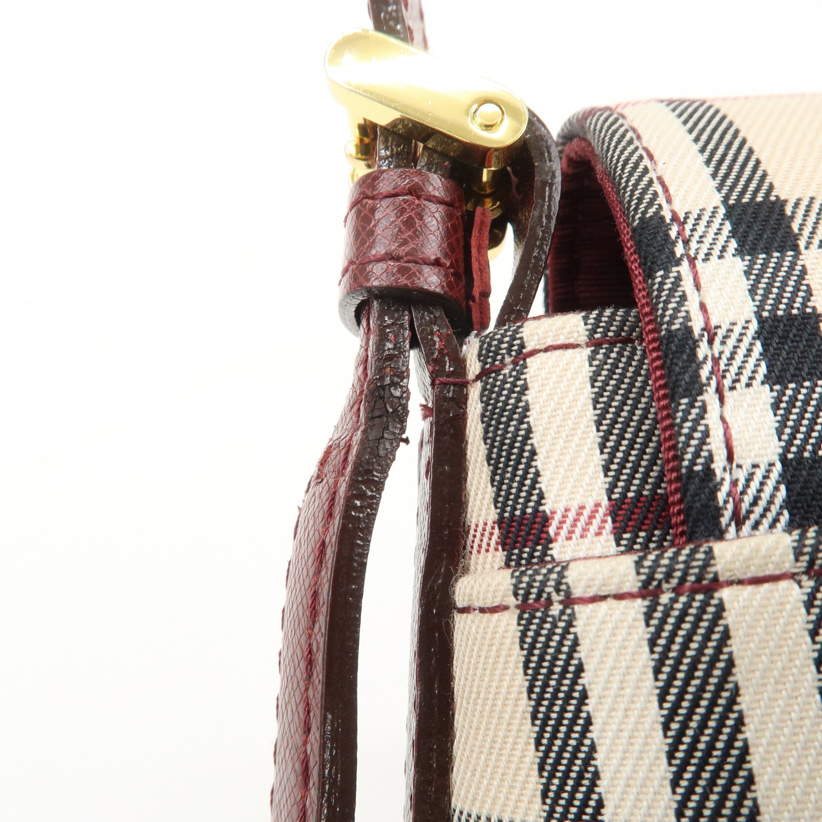 BURBERRY Canvas Leather Nova Plaid Shoulder Bag Hand Bag Bordeaux Used