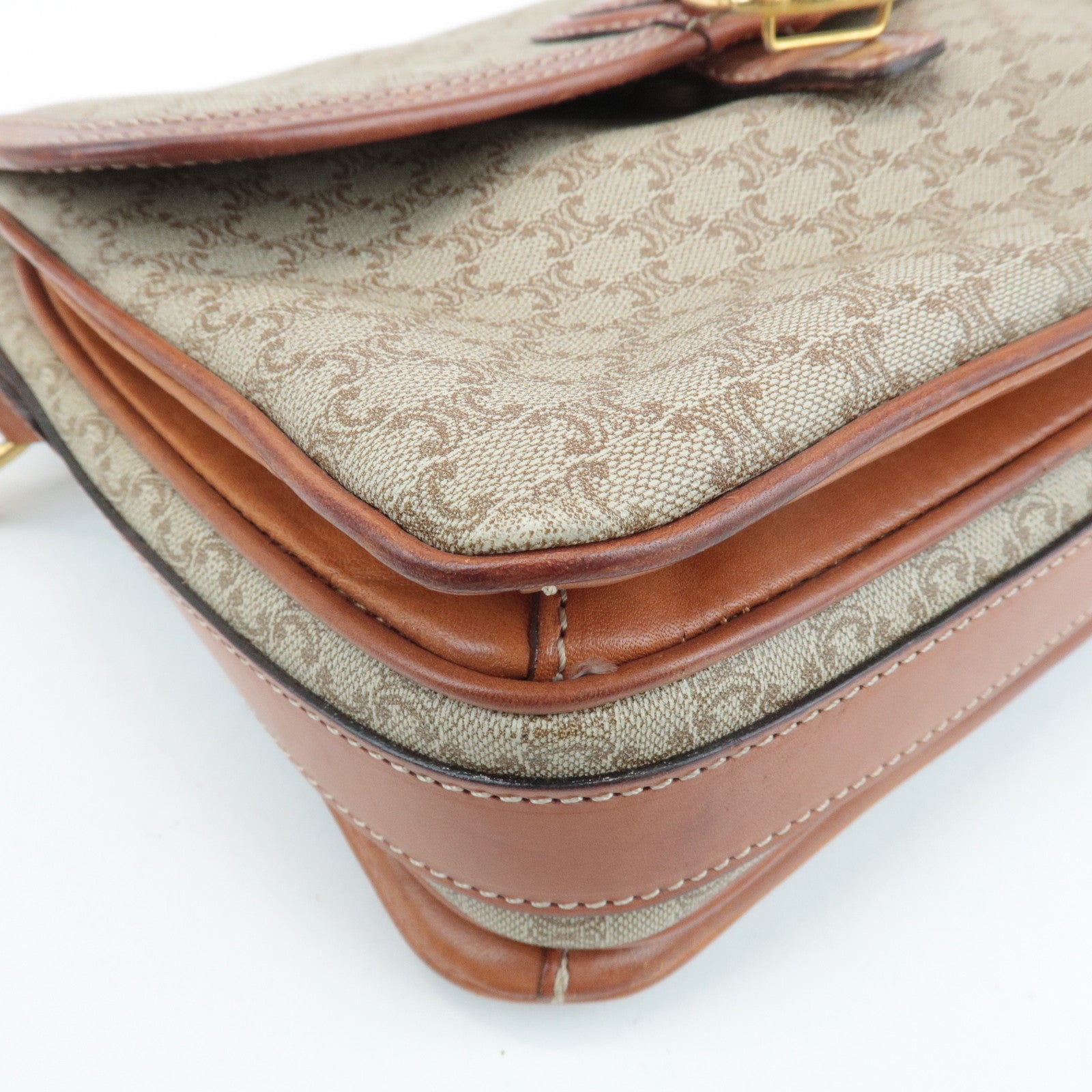 CELINE Macadam PVC Leather Shoulder Bag Beige Brown Used