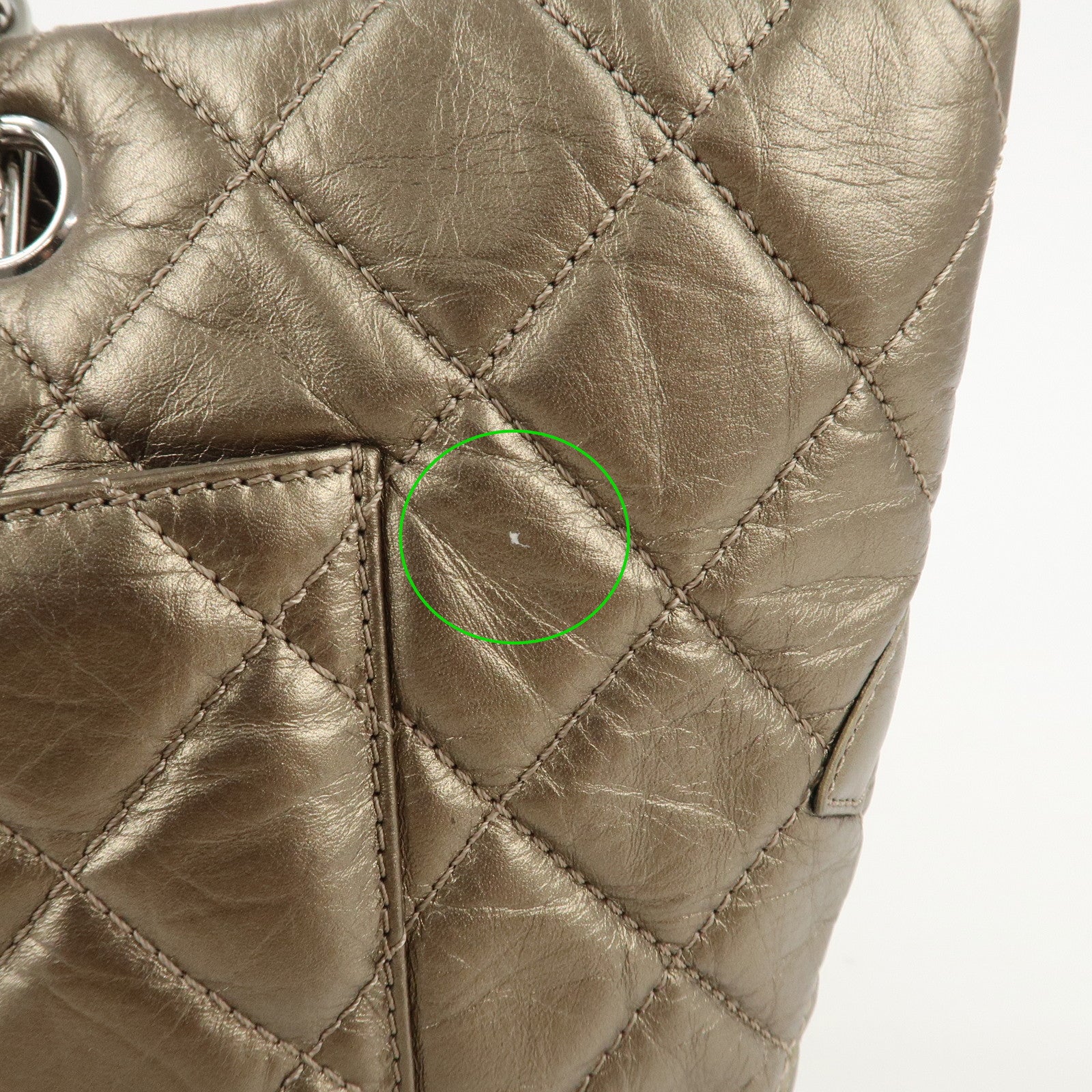 CHANEL Cambon Line Lamb Skin Cotton Club Hand Bag Bronze A34318 Used