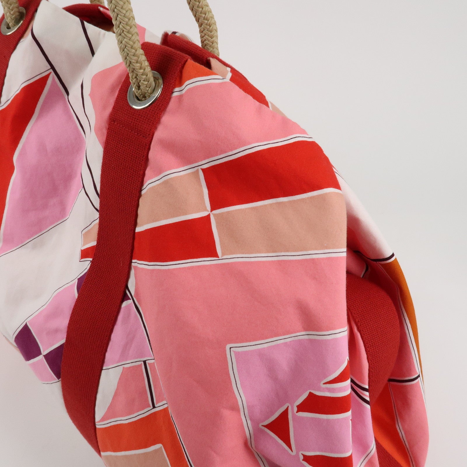 HERMES Cotton Beach Bag Cabas Drapeaux au vent Pink Used