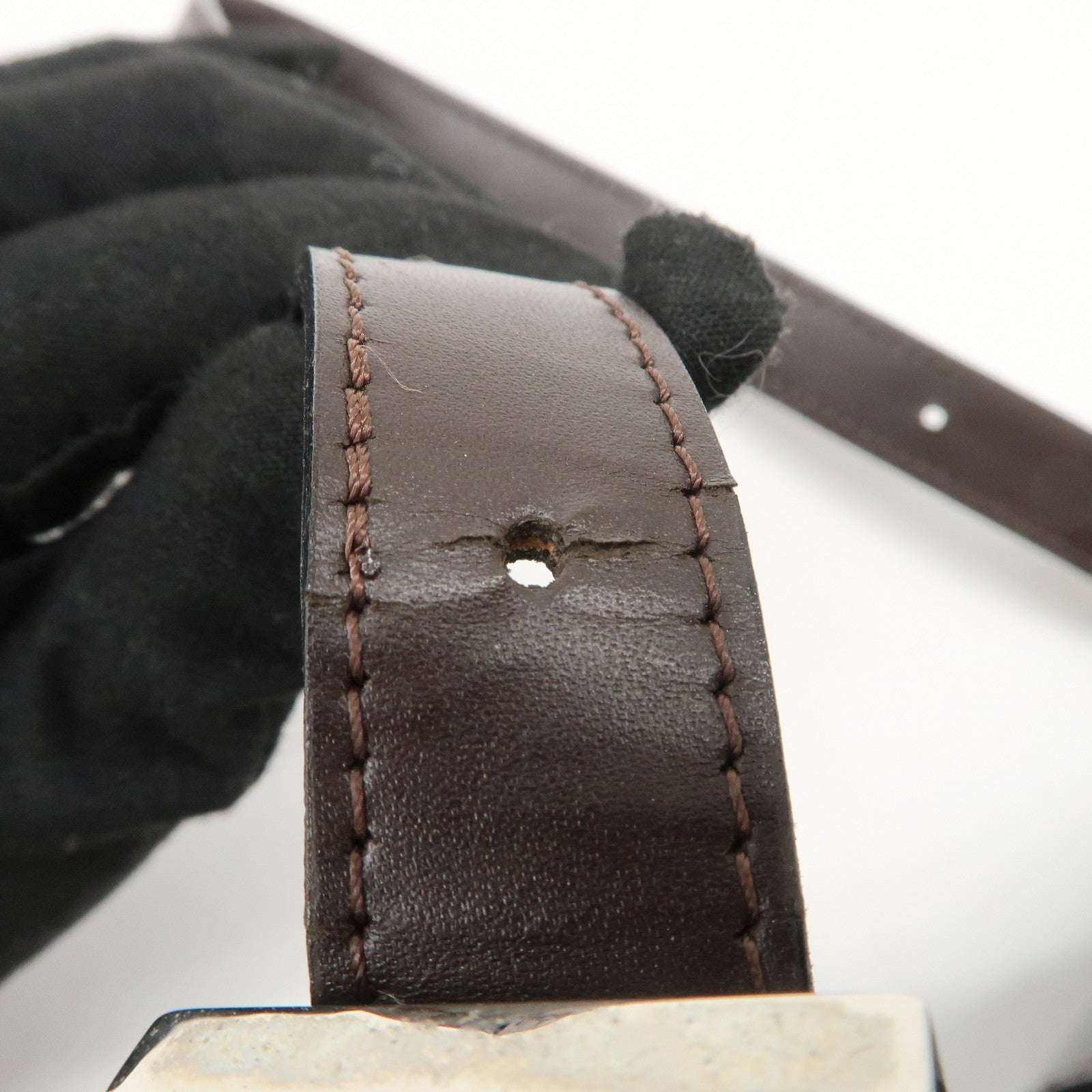 FENDI Zucca Canvas Leather Hand Bag Brown Black Used