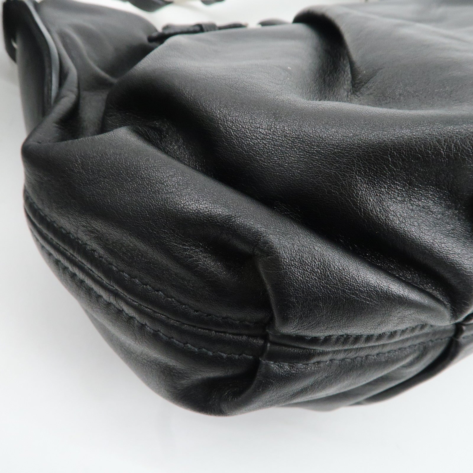 PRADA Soft Calf Leather Shoulder Bag Black BR3795 Used