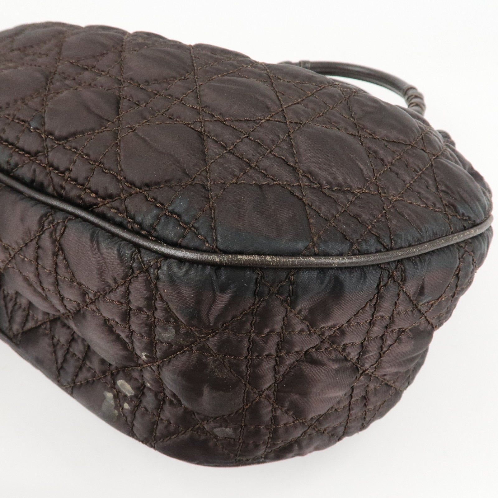Christian Dior Cannage Nylon Leather Tote Bag Dark Brown Used
