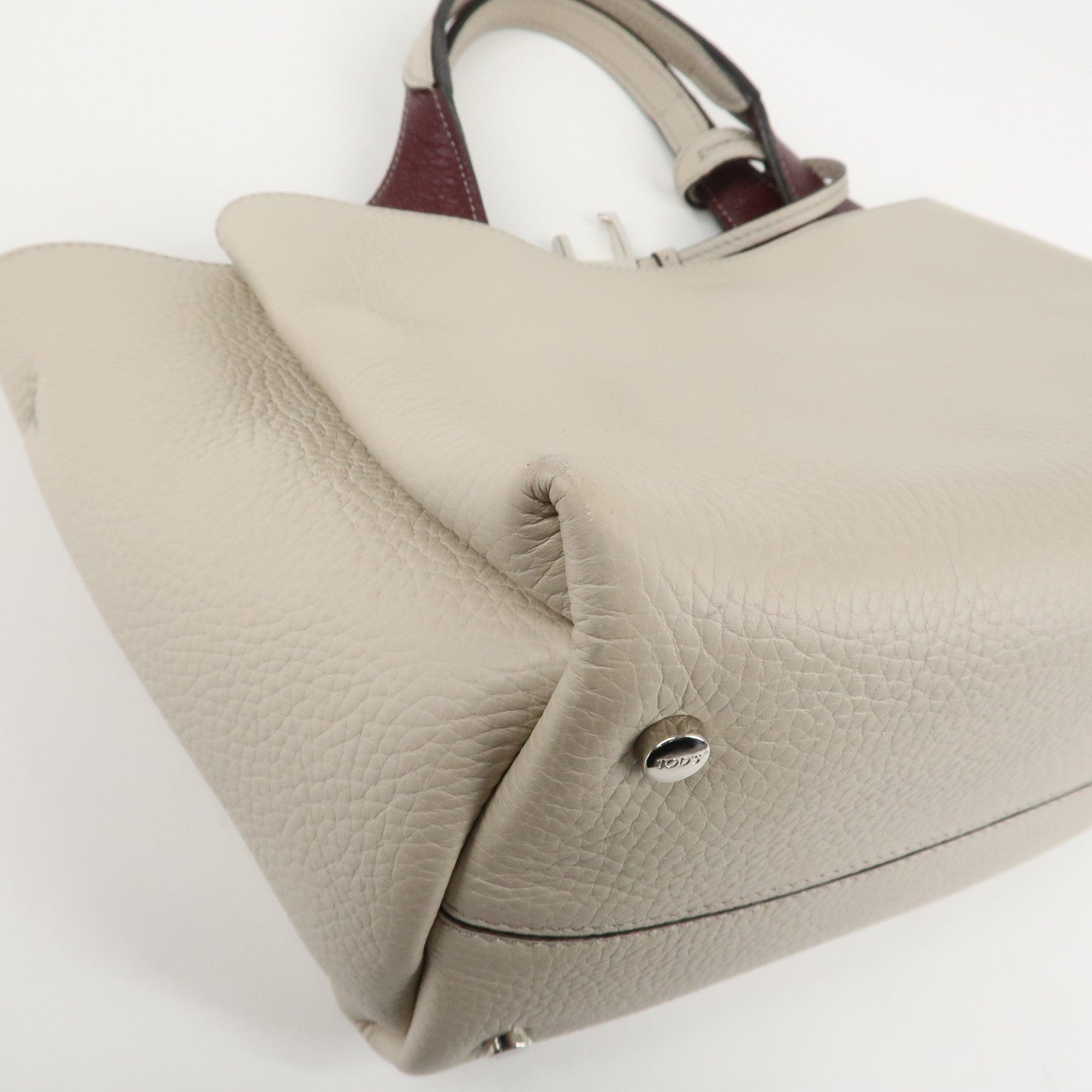 TOD'S T Timeless Leather Bag Mini Shoulder Bag Hand Bag Gray Used