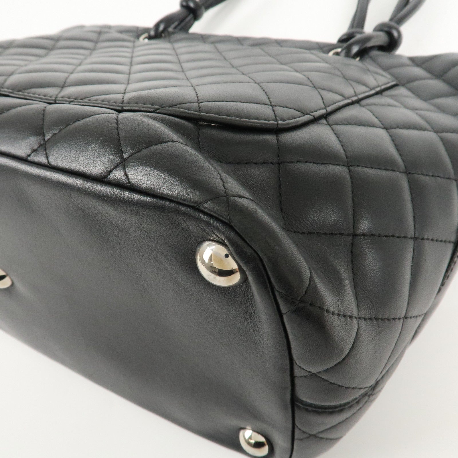 CHANEL Cambon Line Lamb Skin COCO Mark Large Tote Bag A25169 Used