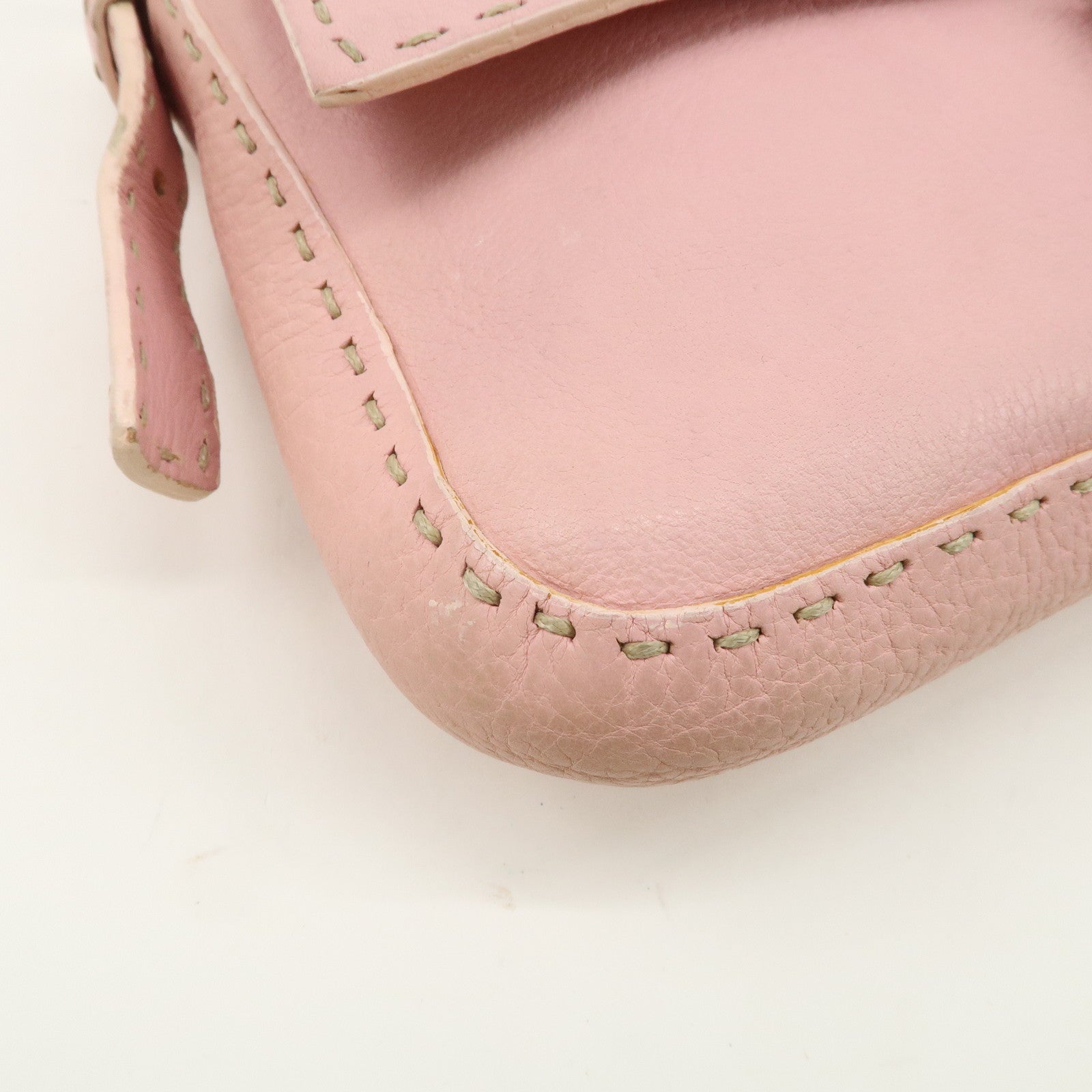 FENDI Selleria Mamma Baguette Leather Shoulder Bag Pink 8BR101 Used