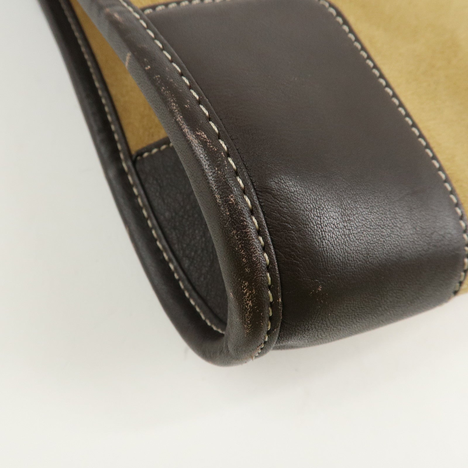 LOEWE Anagram Suede Leather Back Pack Ruck Sack Beige Dark Brown Used