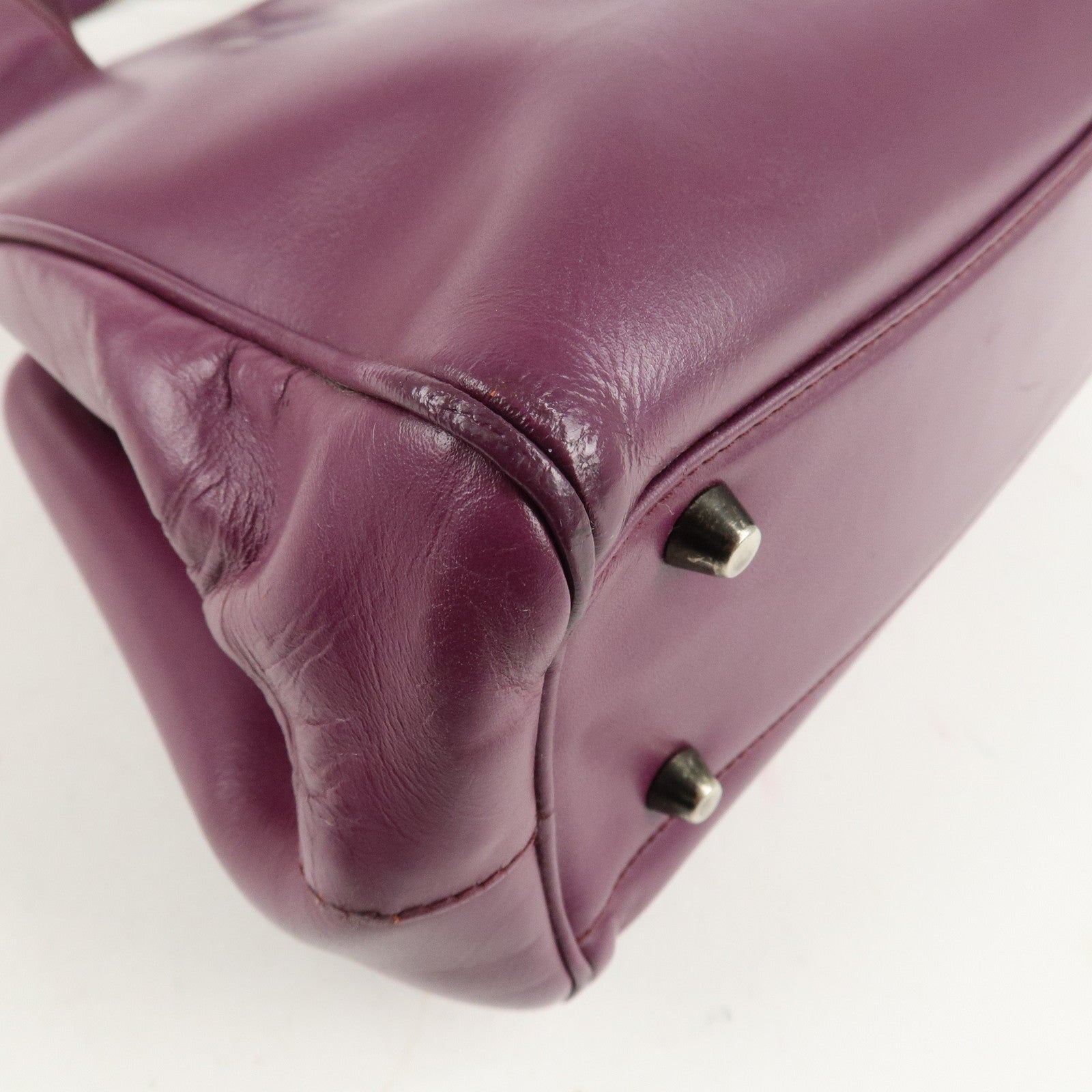 PRADA Leather Tote Bag Hand Bag Purple Antique Black HDW Used