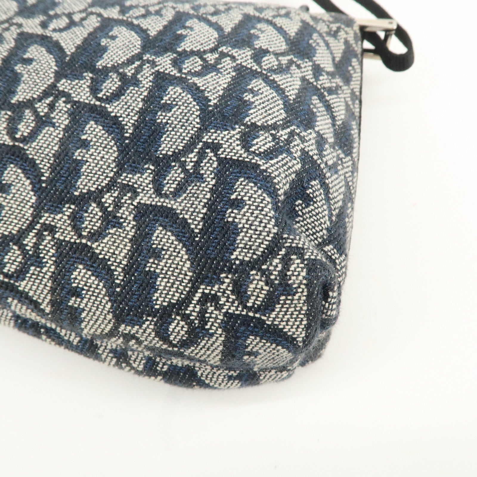 Christian Dior Trotter Canvas Leather Shoulder Bag Navy White Used