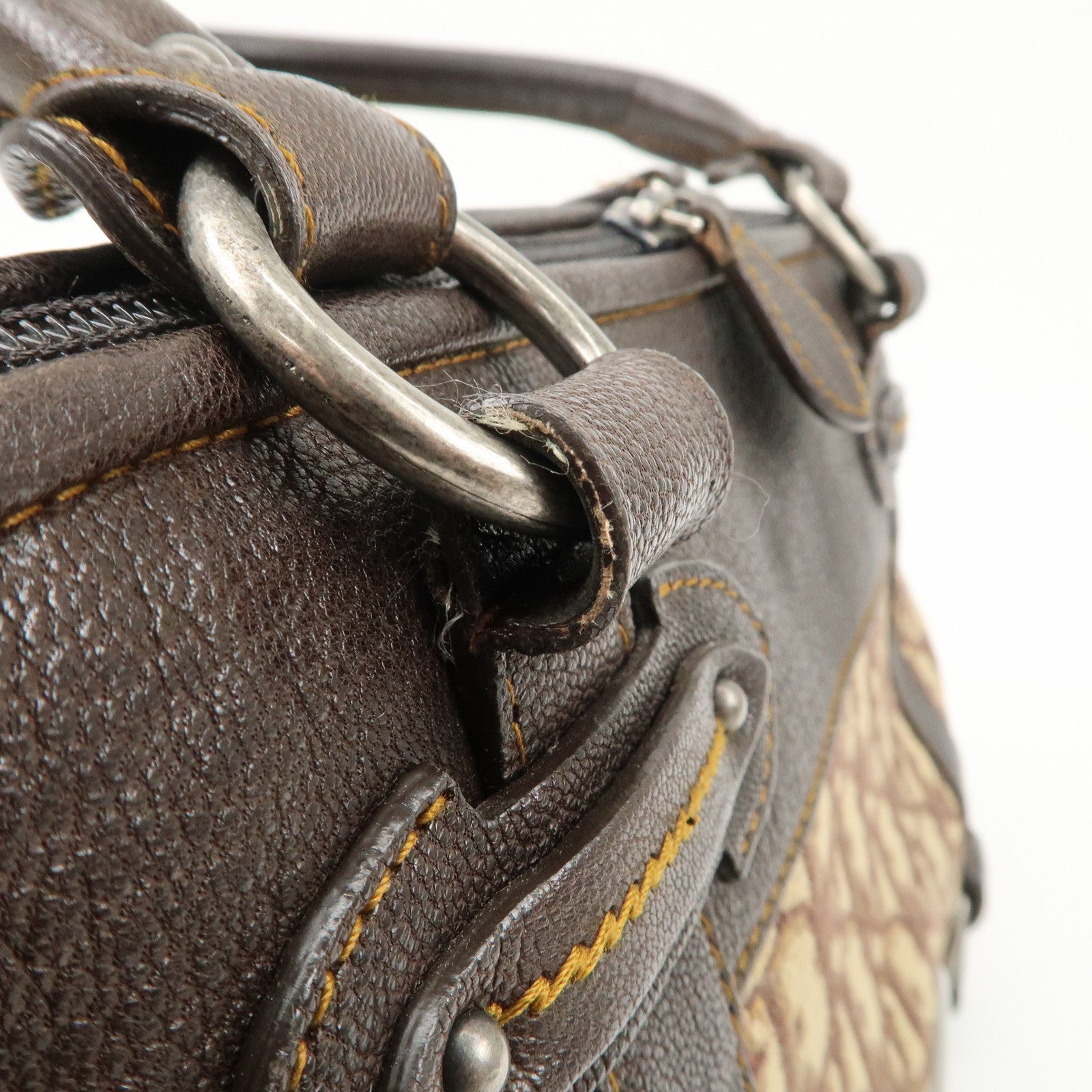 Christian Dior Logo Trotter Canvas Leather Boston Bag Beige Brown Used
