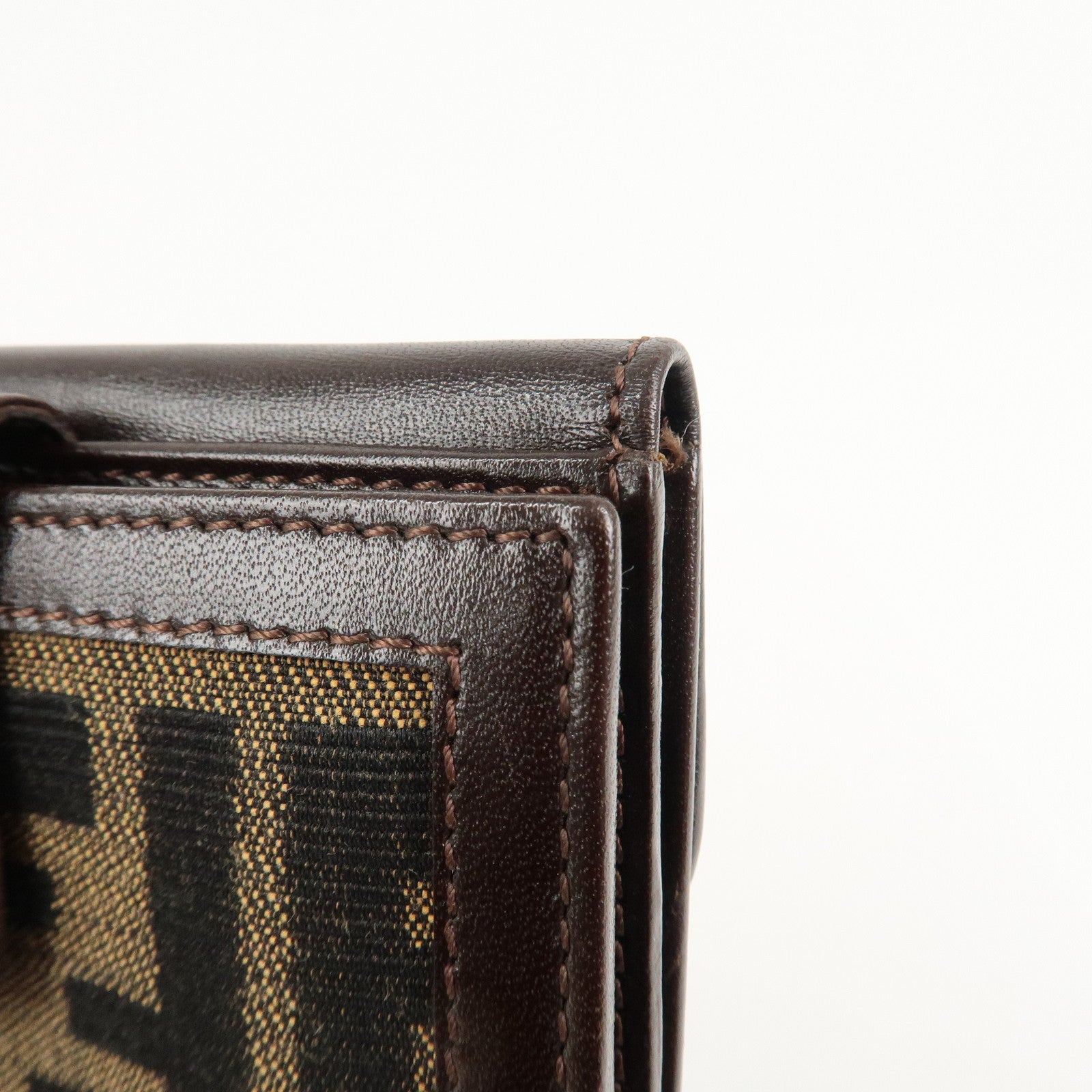 FENDI Zucca Canvas Leather W Hook Bifold Wallet 12671 Used
