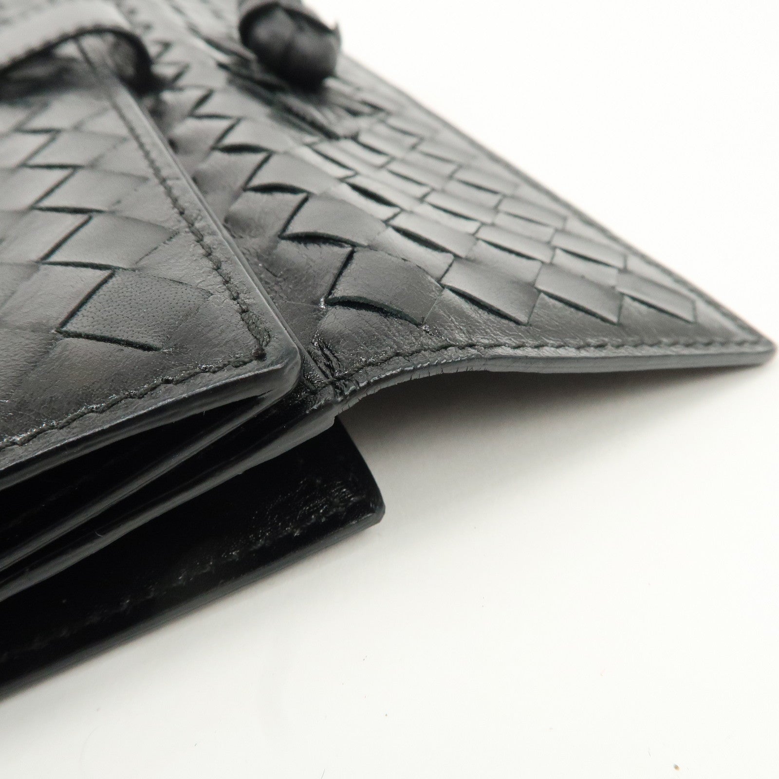 BOTTEGA VENETA Intrecciato Leather W Hook Bifold Wallet Black Used