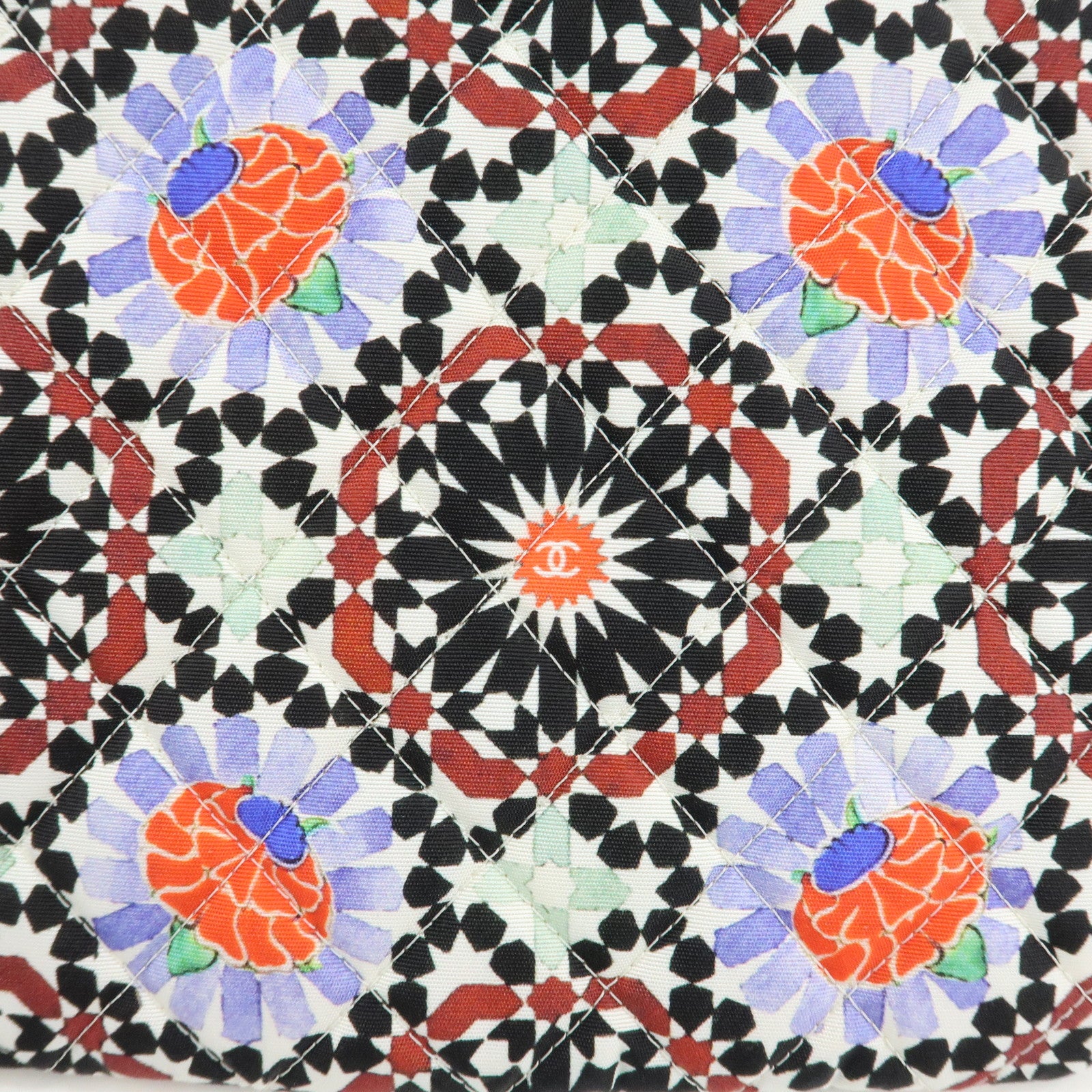 CHANEL COCO Mark Canvas Quilting Flower Print Clutch Bag A82074 Used