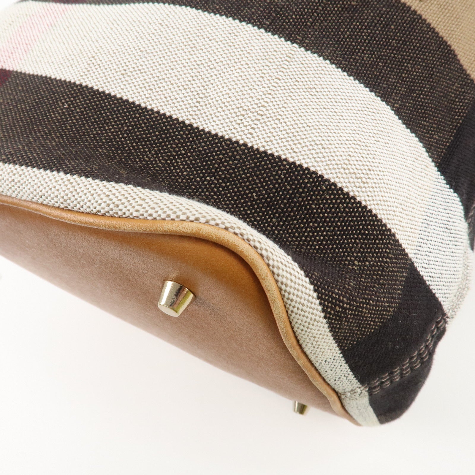 BURBERRY Canvas Leather Ashby Medium Plaid Bucket Bag Beige Brown Used