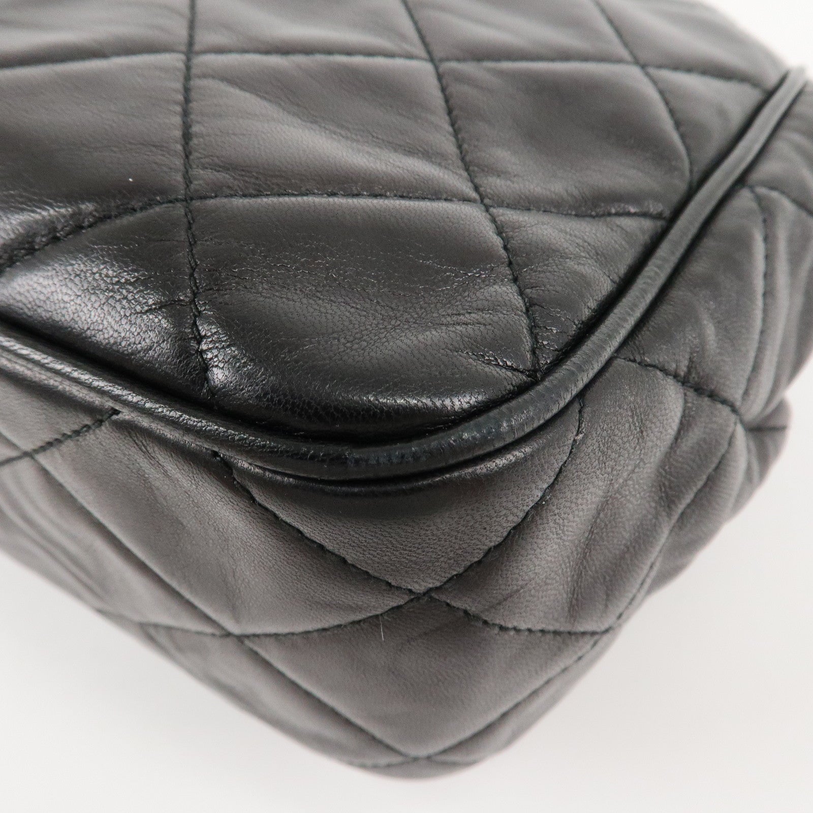 CHANEL Matelasse Lamb Skin COCO Mark Chain Shoulder Bag Black Used