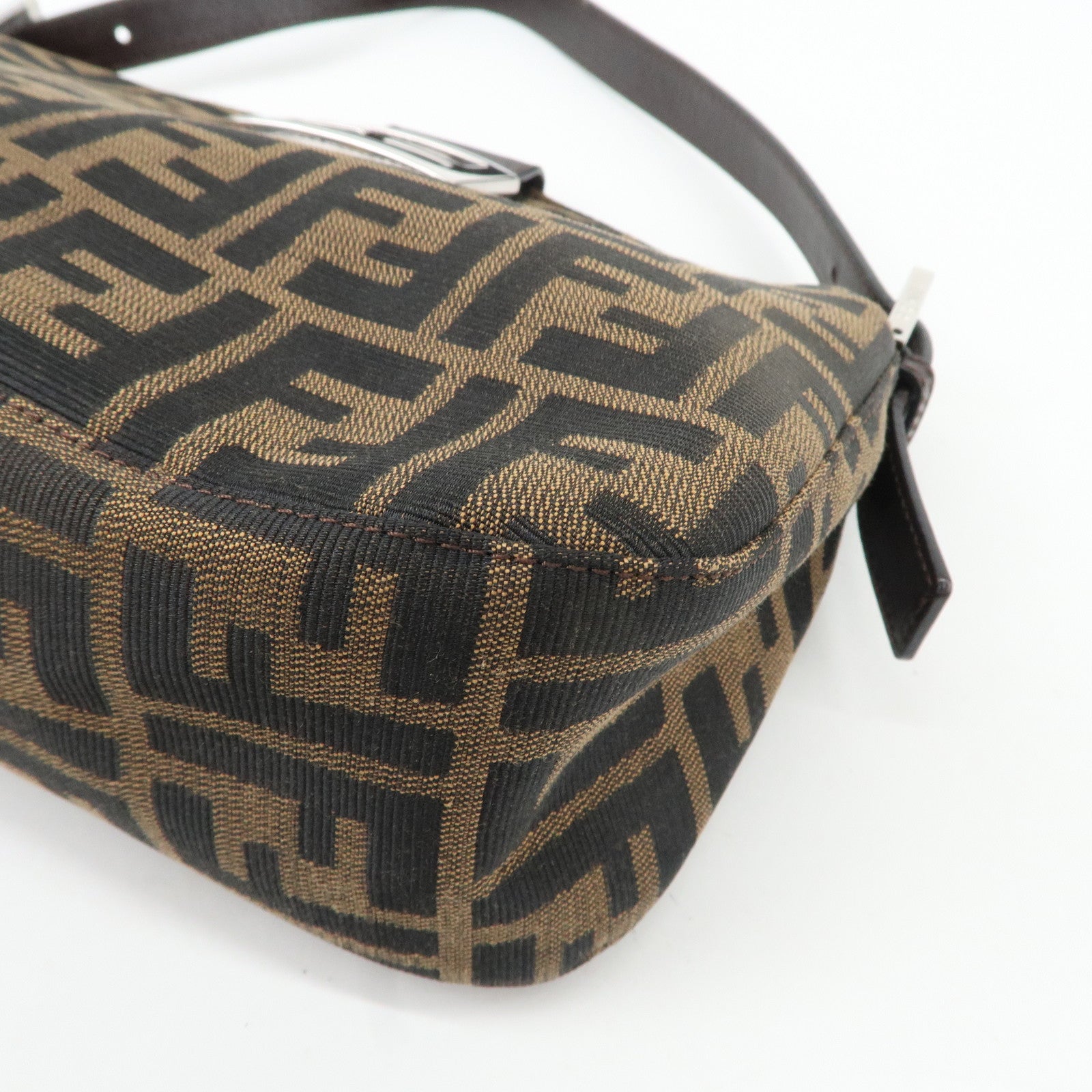 FENDI Zucca Canvas Leather Semi-Shoulder Bag Brown Black 26725 Used