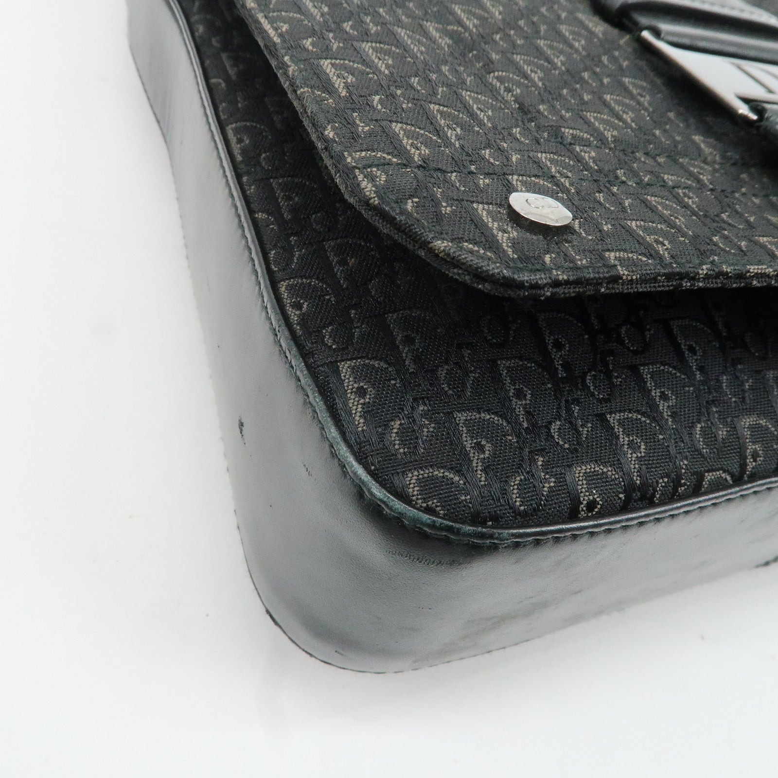 Christian Dior Trotter Canvas Leather Shoulder Bag Black Used