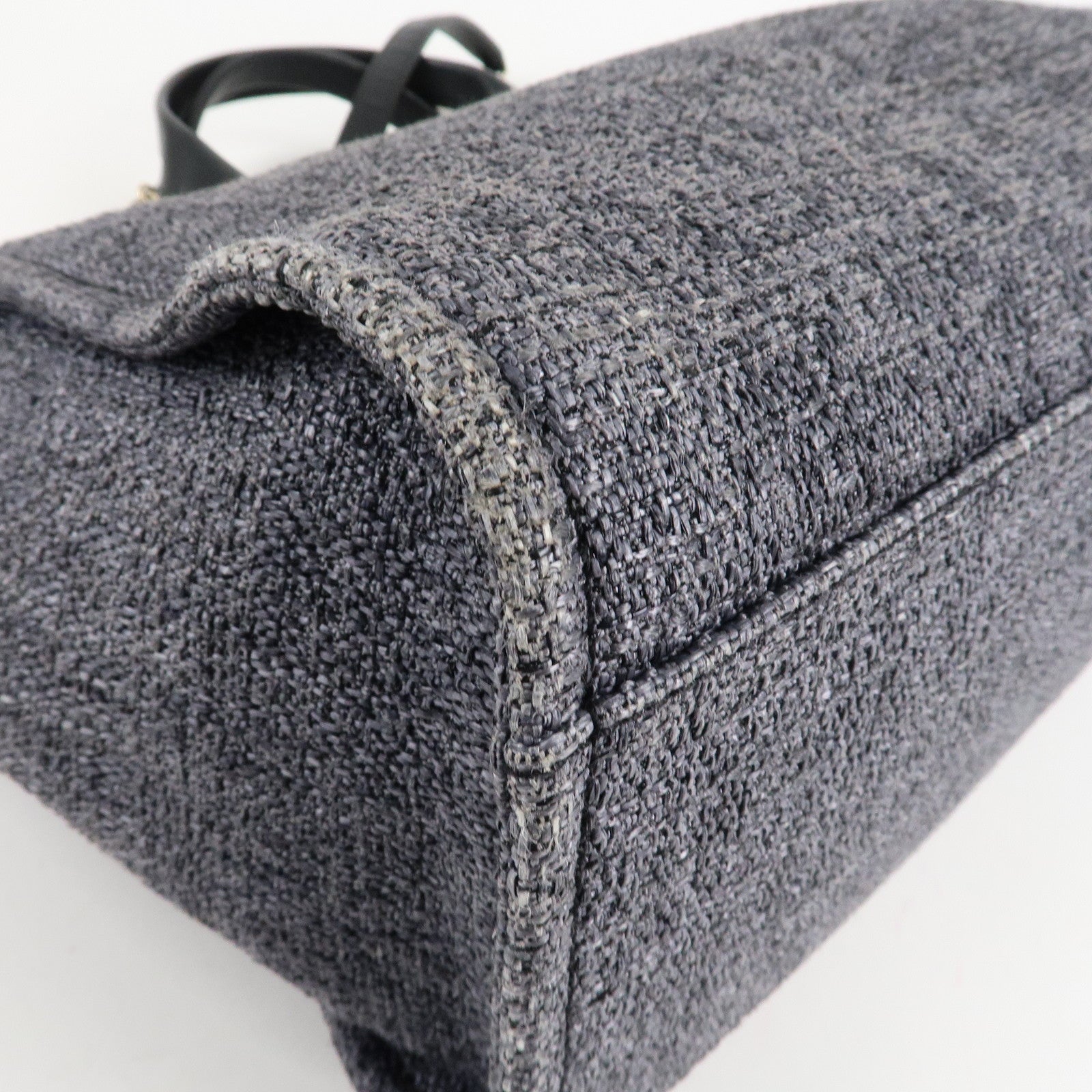 CHANEL Deauville Raffia Leather Chain Tote Bag GM A66941 Navy Used