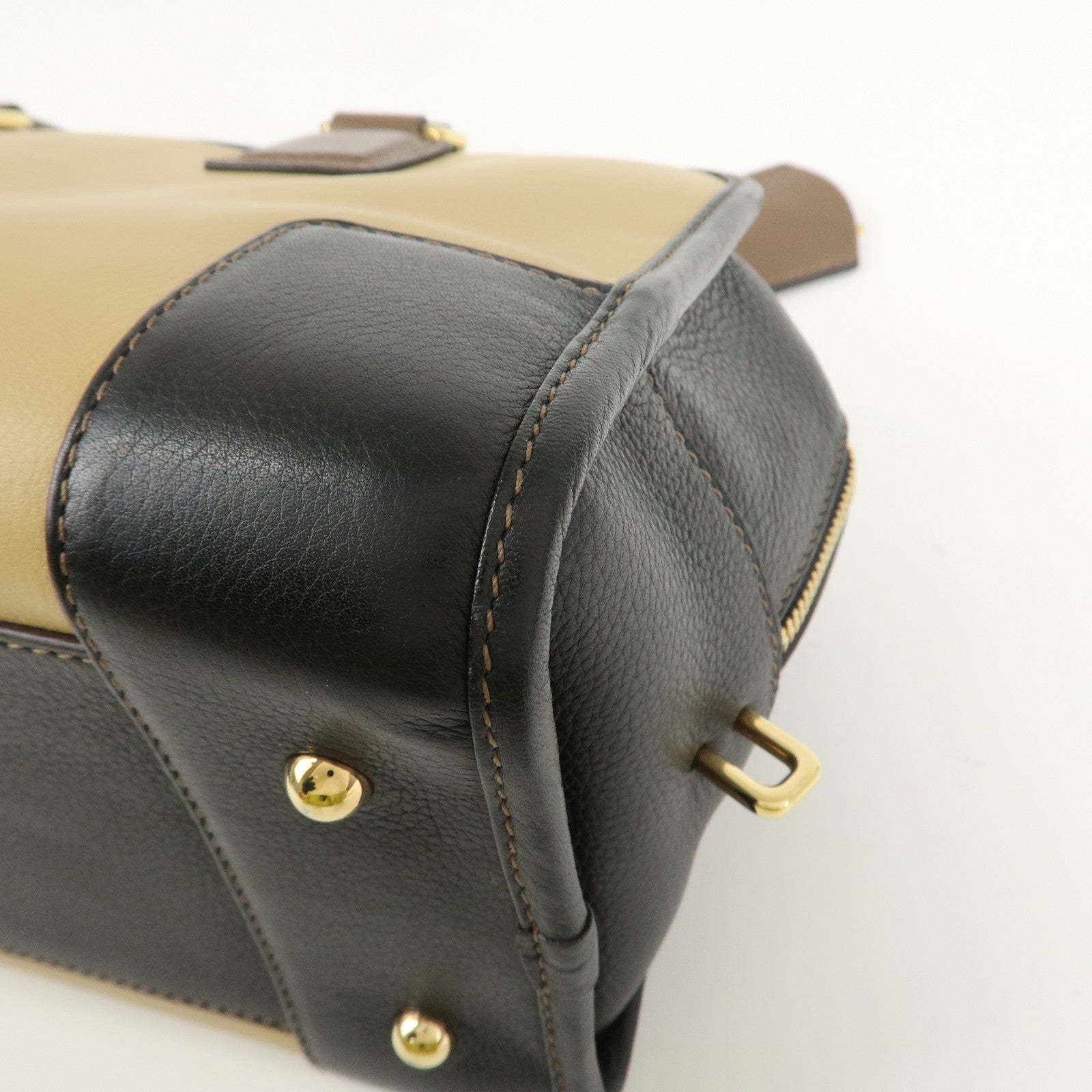 LOEWE Anagram Leather Amasona 28 Hand Bag Beige Black Brown Used