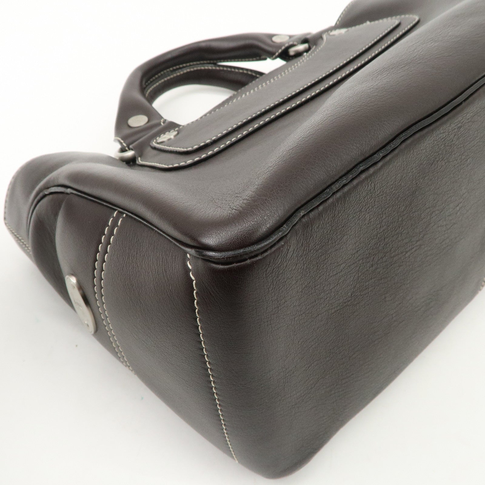 CELINE Leather Boogie Bag Hand Bag Brown Silver HDW CE00/23 Used