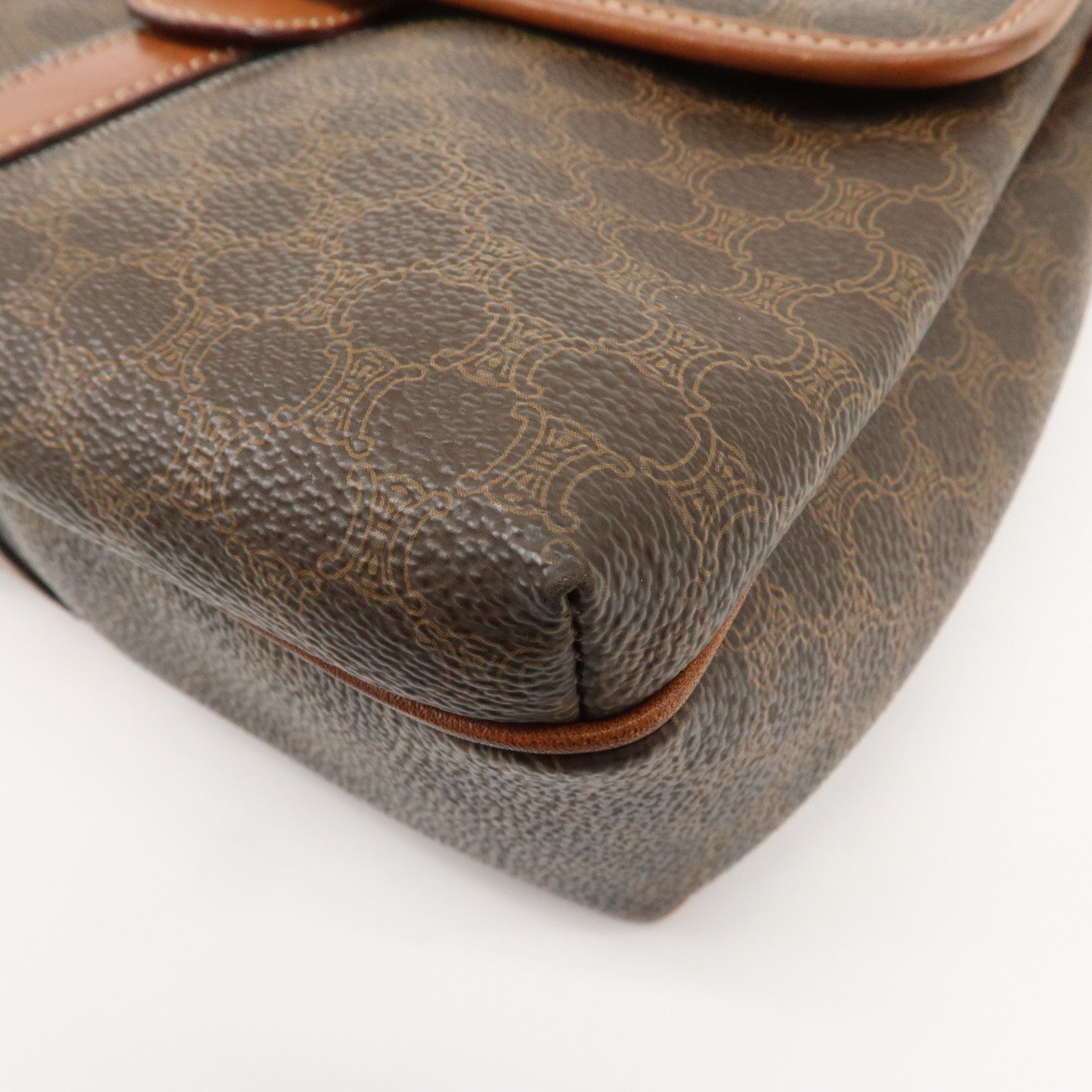 CELINE Macadam PVC Leather Shoulder Bag Brown Gold Hardware Used