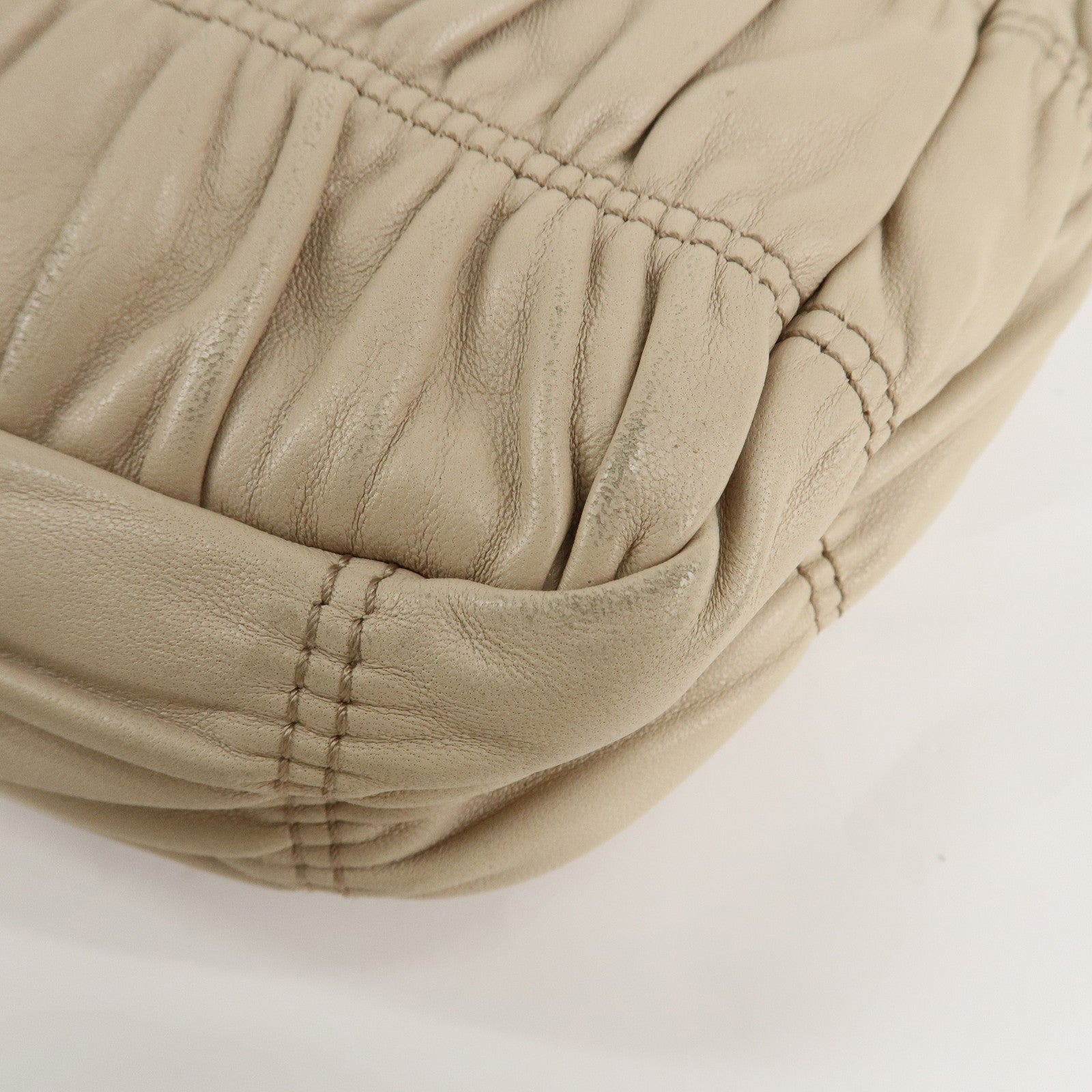 PRADA Leather Gathered Chain Shoulder Bag Ivory B4695C Used