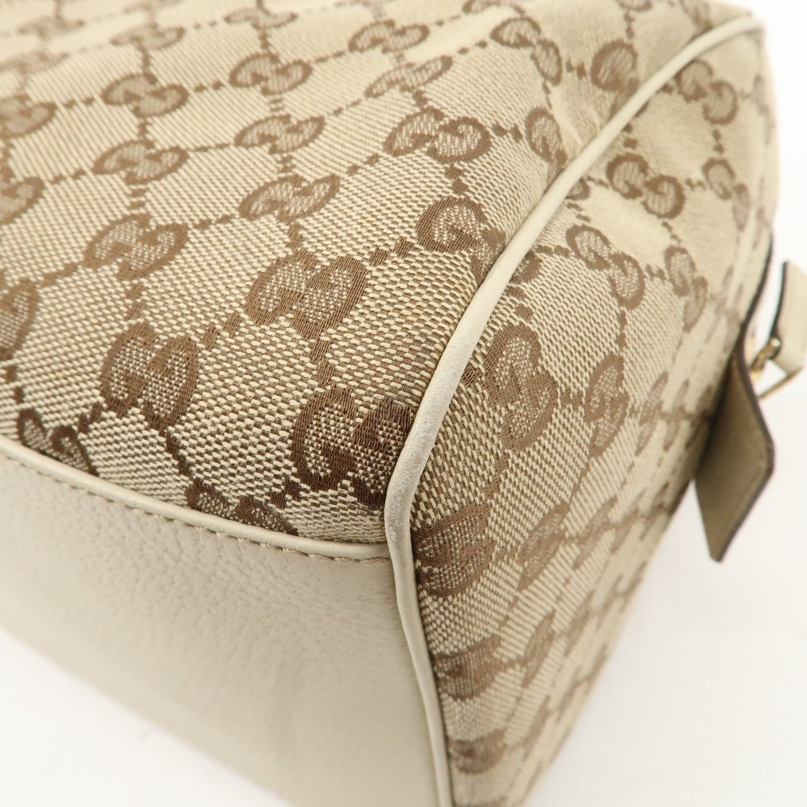 GUCCI Abbey GG Canvas Leather Mini Boston Bag Beige Ivory 153026 Used