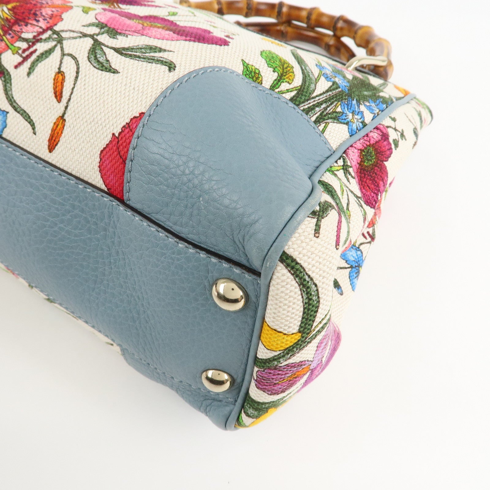 GUCCI Bamboo Canvas Leather 2Way Bag Flora Japan Limited 336032 Used