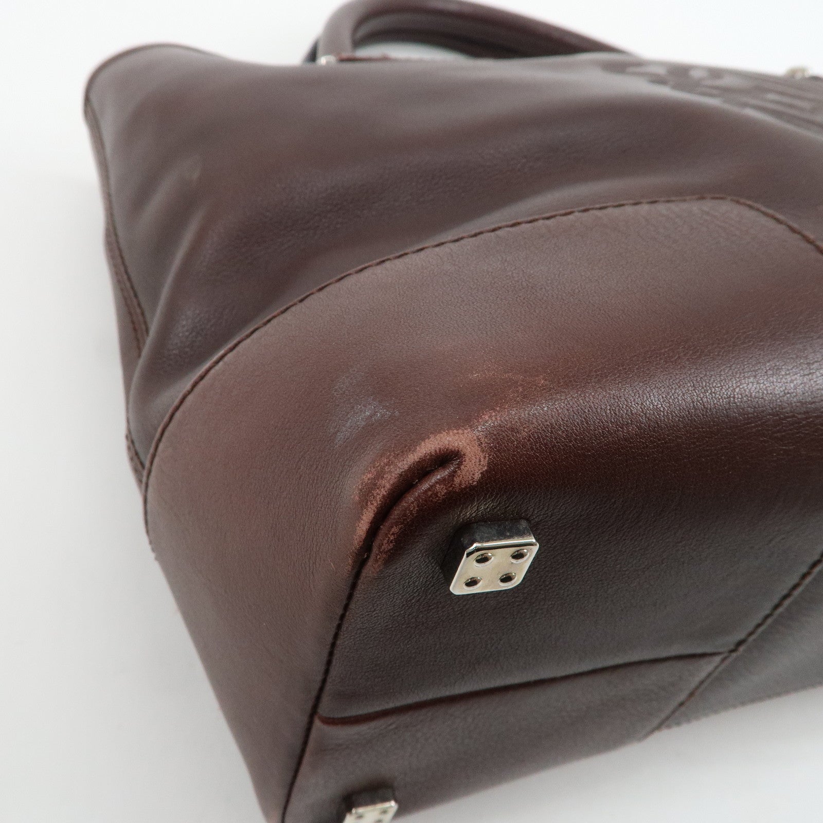 LOEWE Anagram Amazone 28 Leather Tote Bag Hand Bag Dark Brown Used