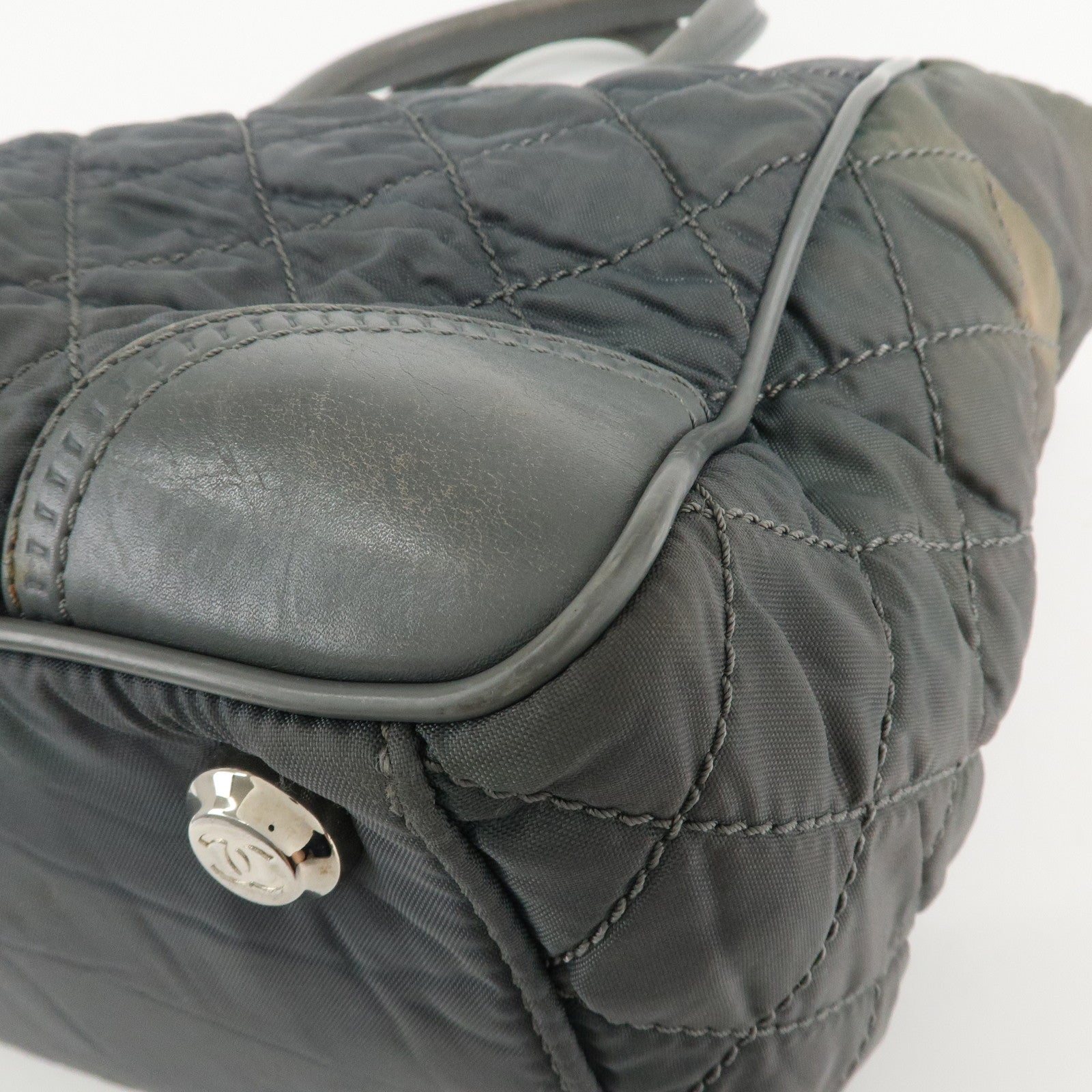 CHANEL Paris New York Line Wild Stitch Nylon Leather Tote Bag Used