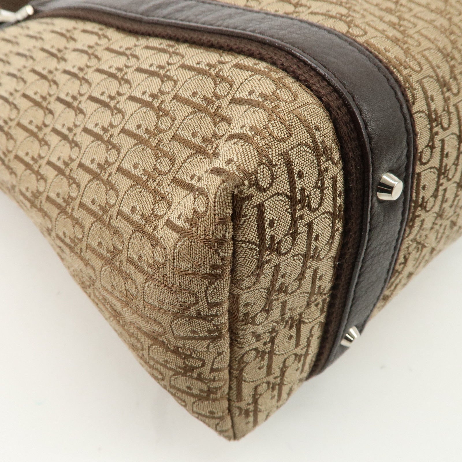 Christian Dior Trotter Canvas Leather Tote Bag Beige Brown Used