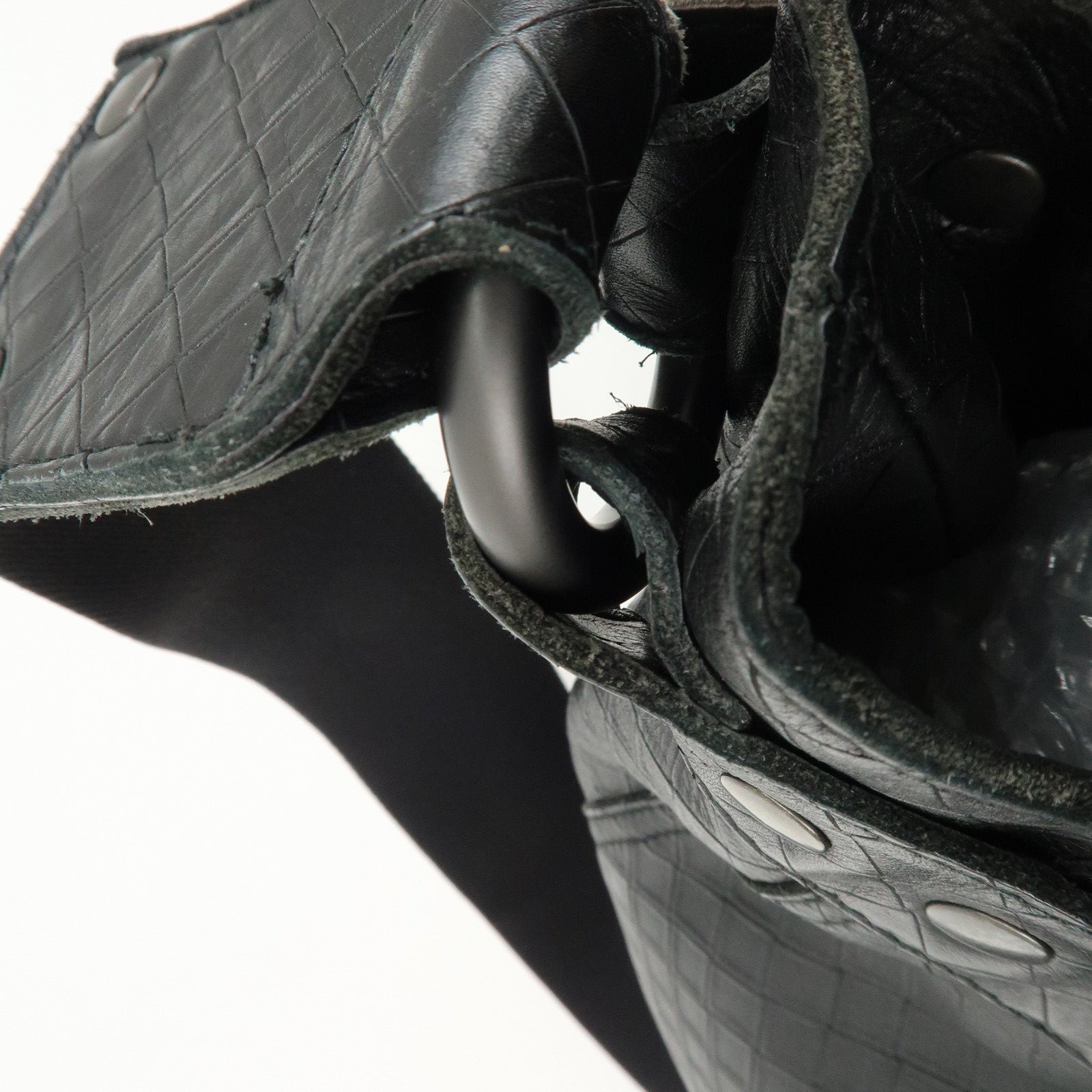 BOTTEGA VENETA Intrecciato Mirage Leather Shoulder Bag Black Used