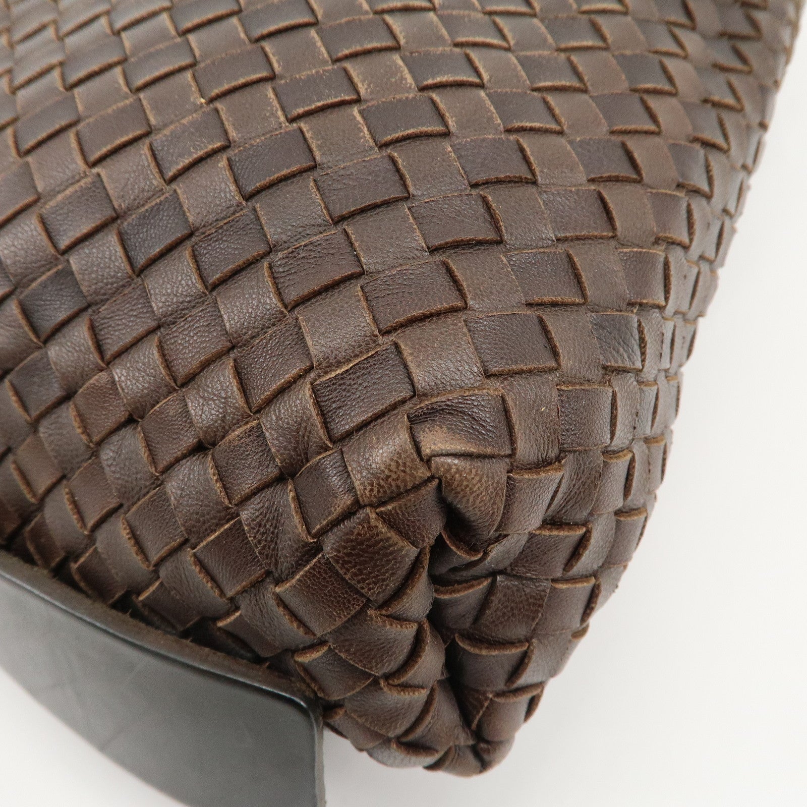 BOTTEGA VENETA Intrecciato Leather Shoulder Bag Dark Brown BlackUsed F/S Used