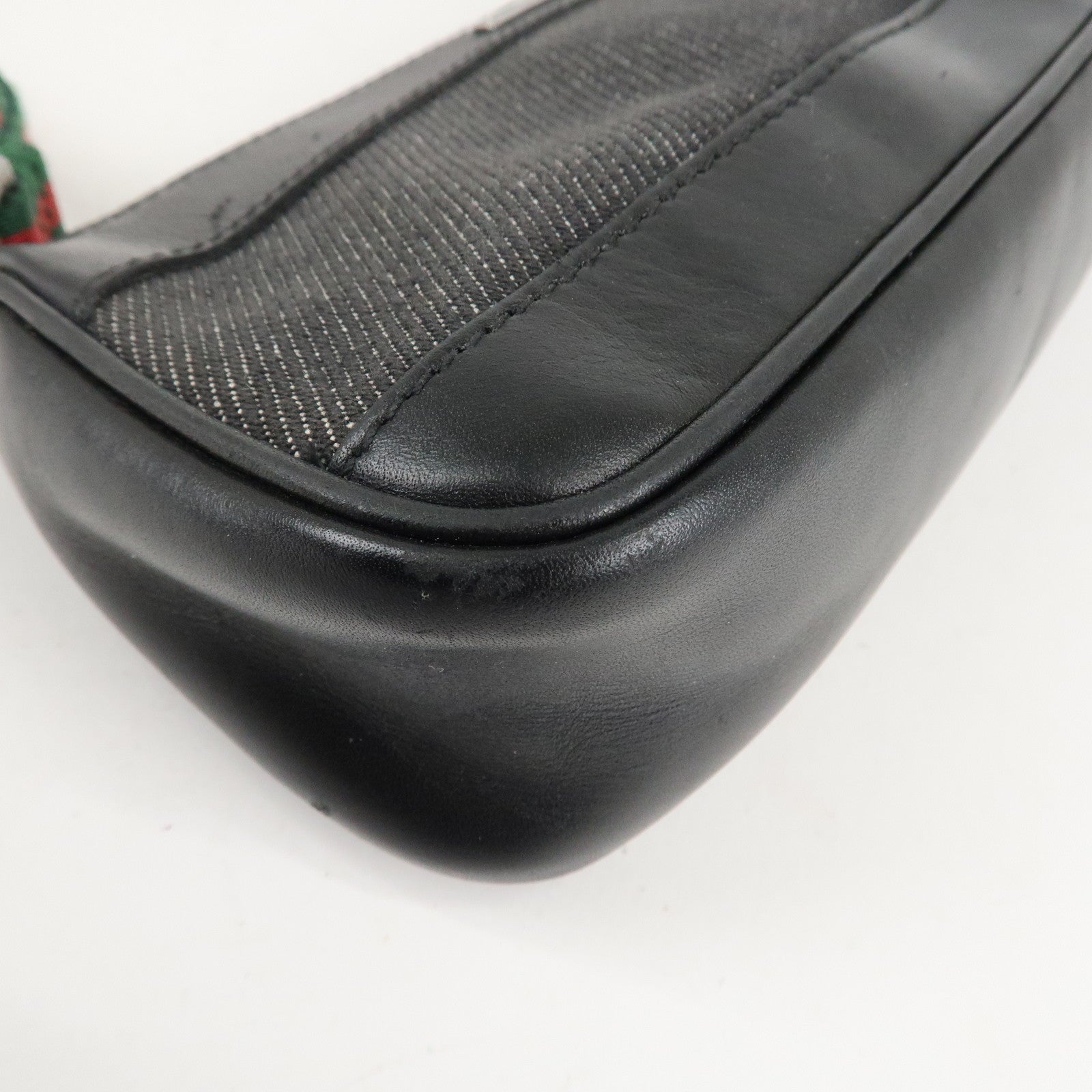 GUCCI Sherry Canvas Leather Accessory Pouch Hand Bag Black 92820 Used