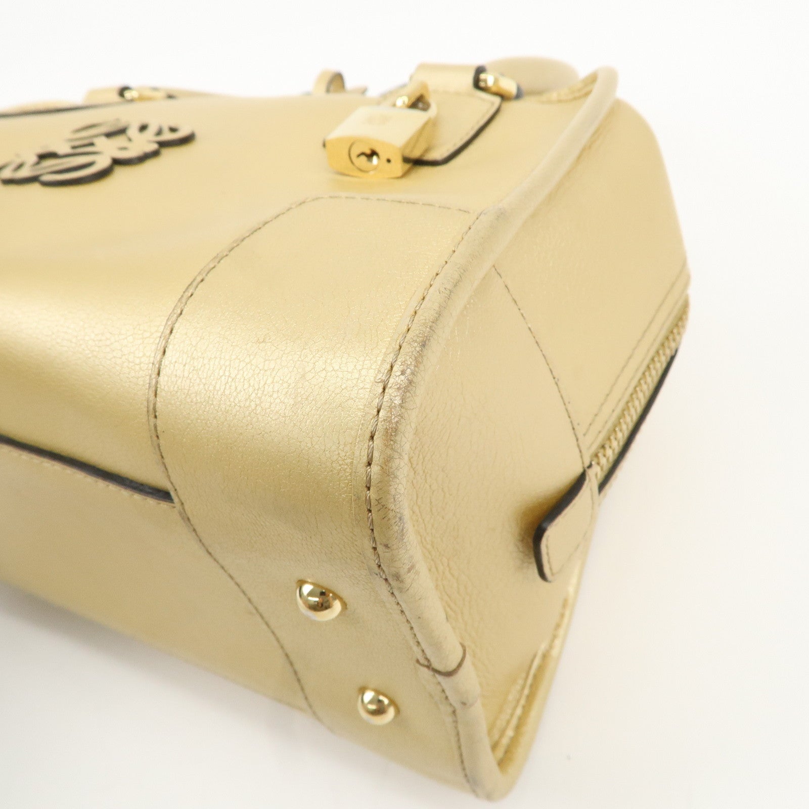 LOEWE Anagram Leather Amazona 28 Hand Bag Gold Used