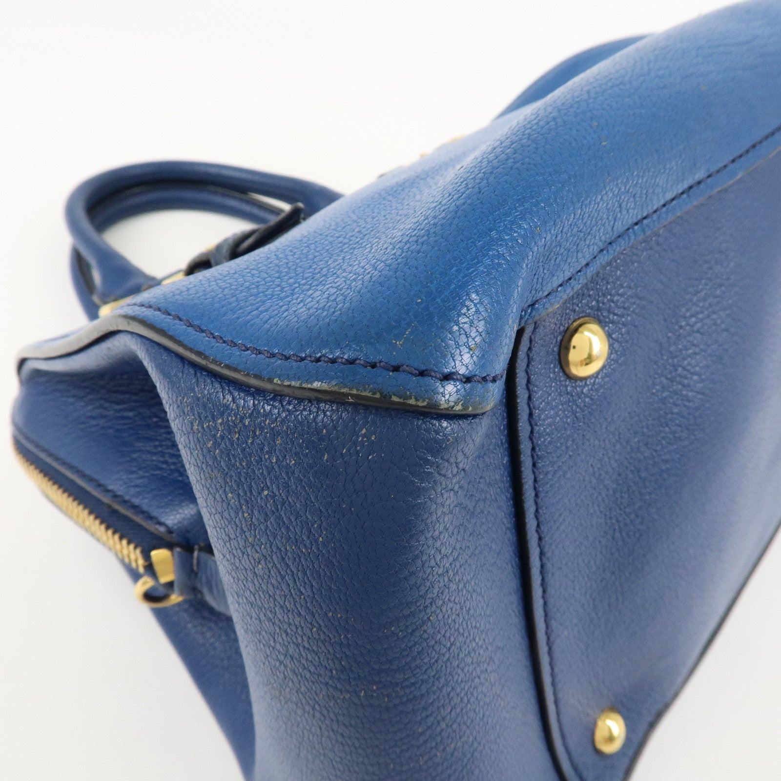MIU MIU Leather 2Way Shoulder Bag Hand Bag Blue Gold HDW Used