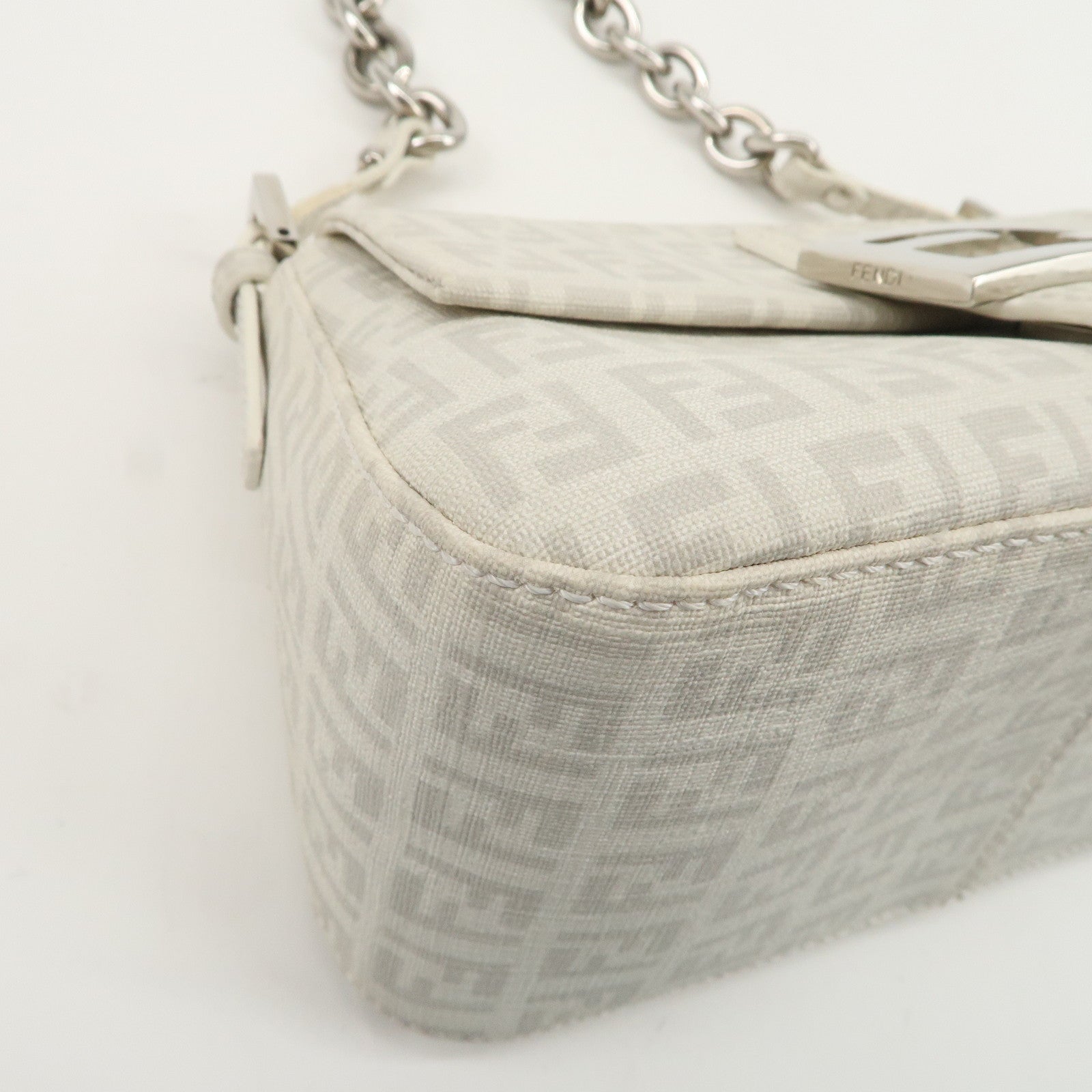 FENDI Mini Mamma Baguette Zucchino Canvas Leather Shoulder Bag Used