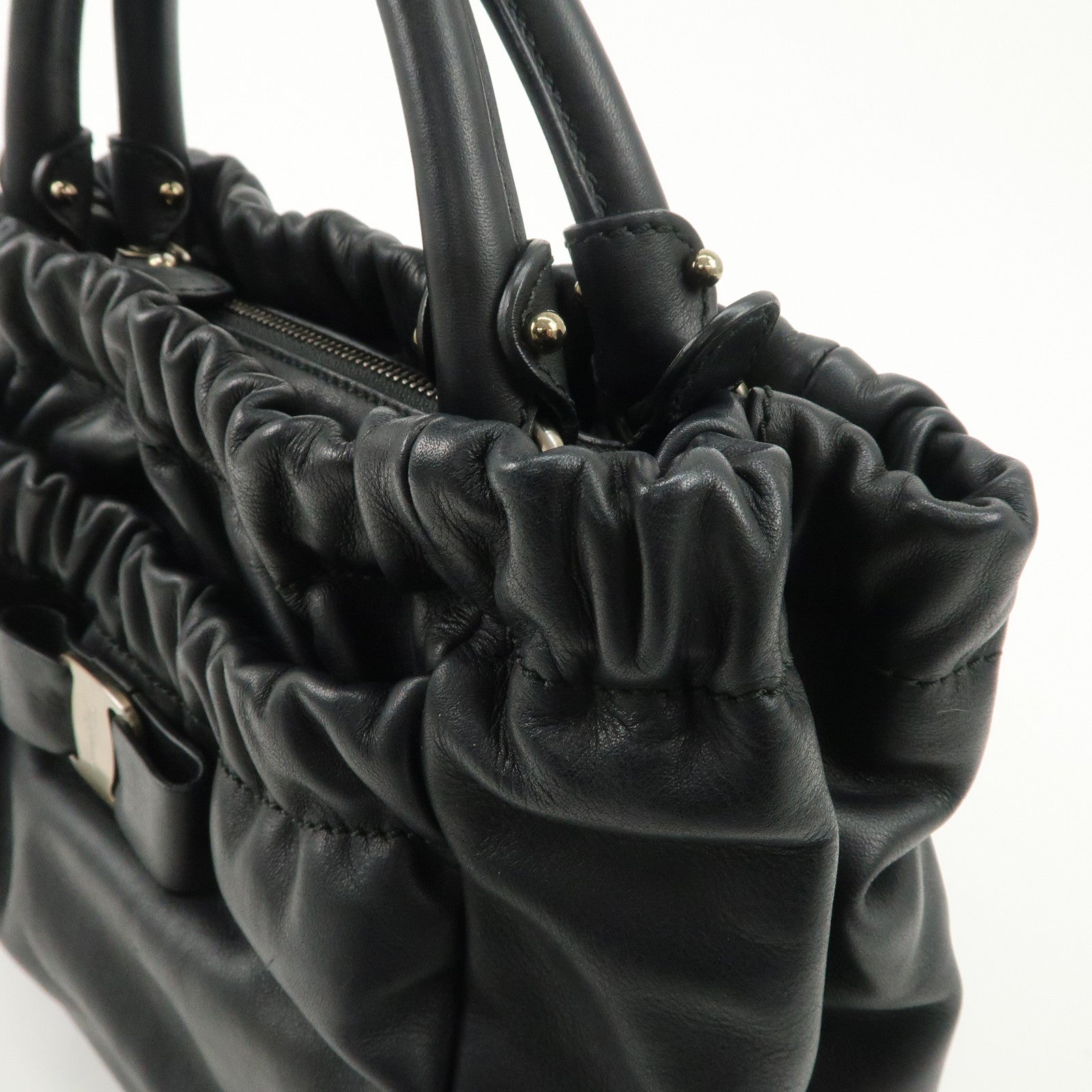 Salvatore Ferragamo Leather Hand Bag Black Used
