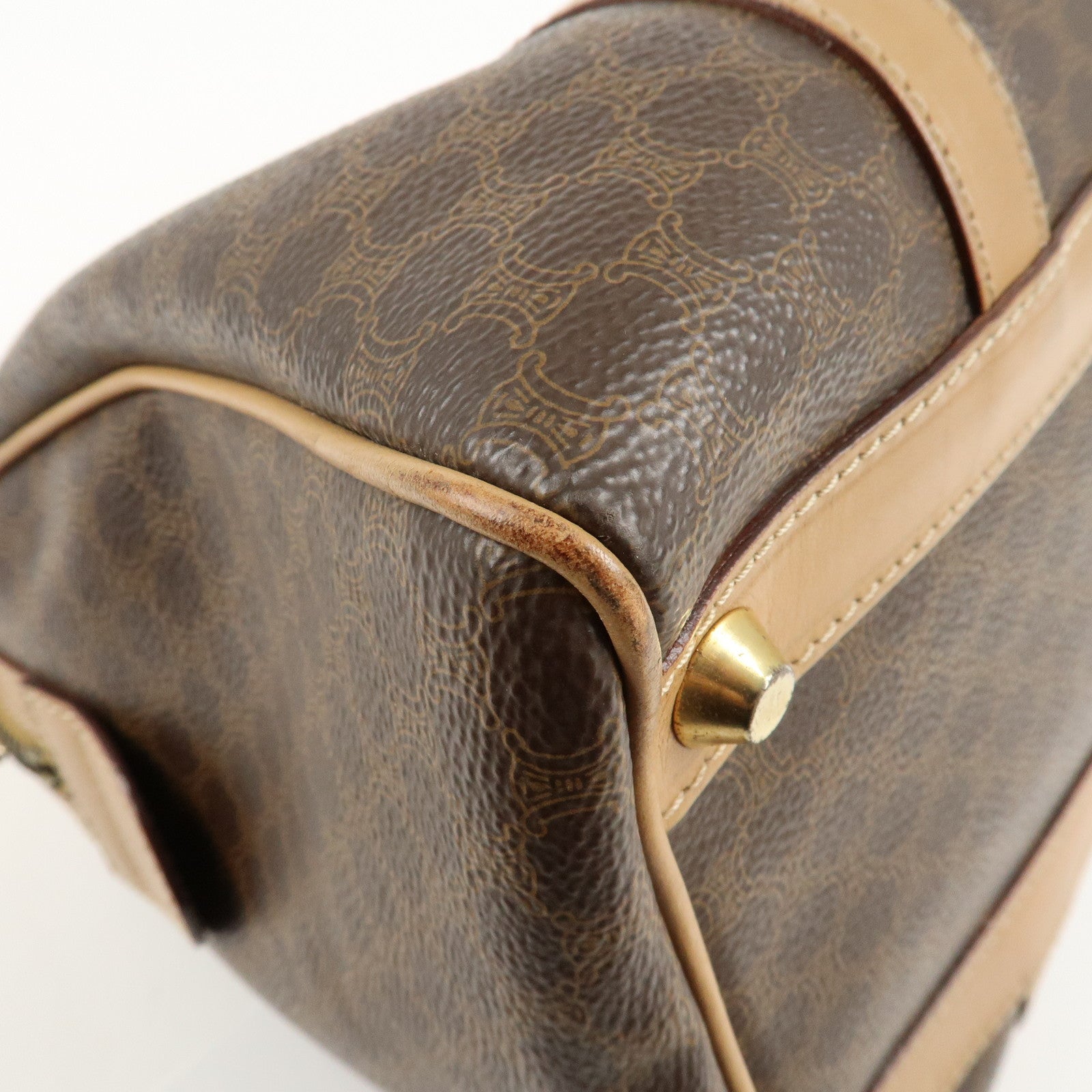 CELINE Macadam PVC Leather Boston Bag Hand Bag Brown Used