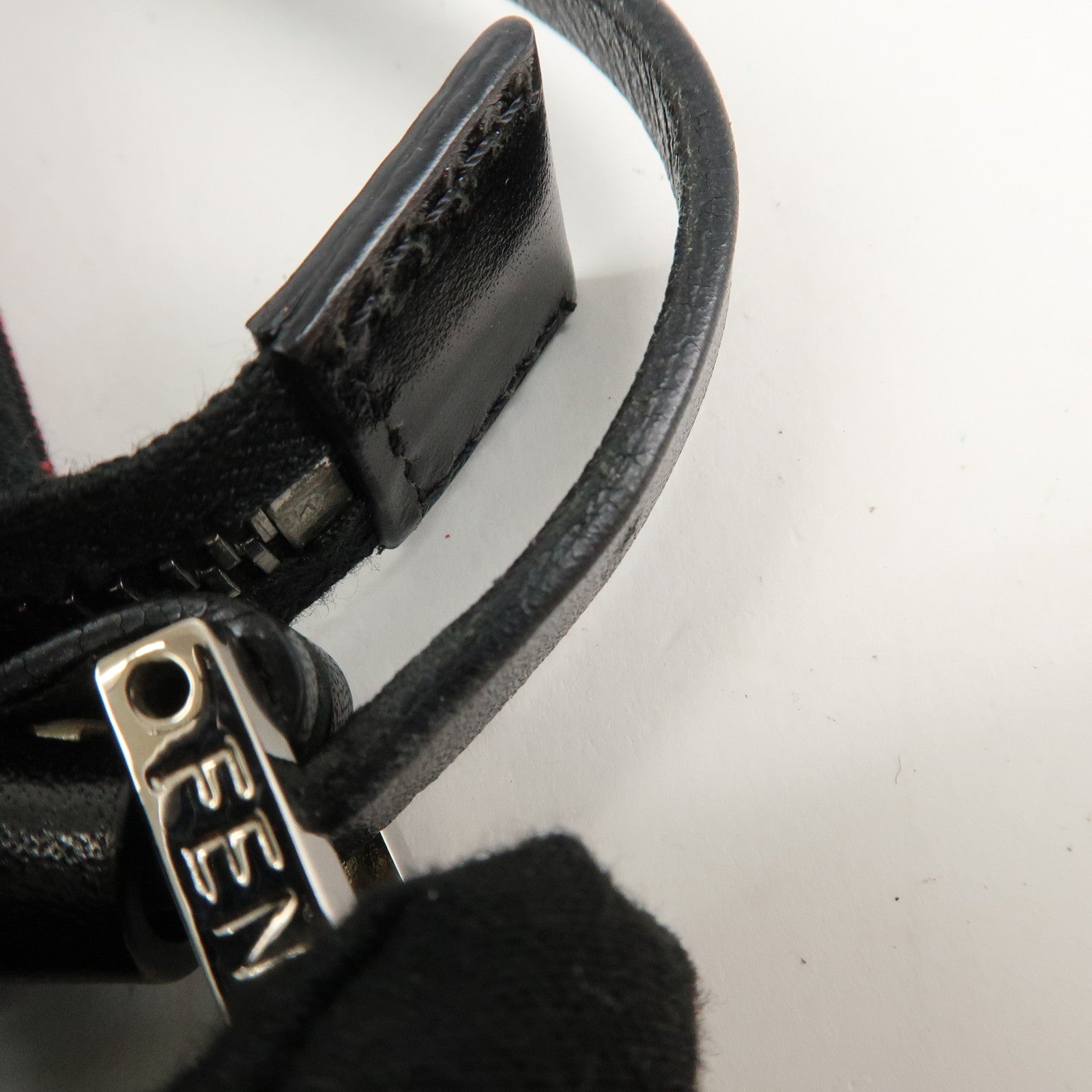 FENDI Zucchino Canvas Leather Accessory Pouch Hand Bag Black Red Used