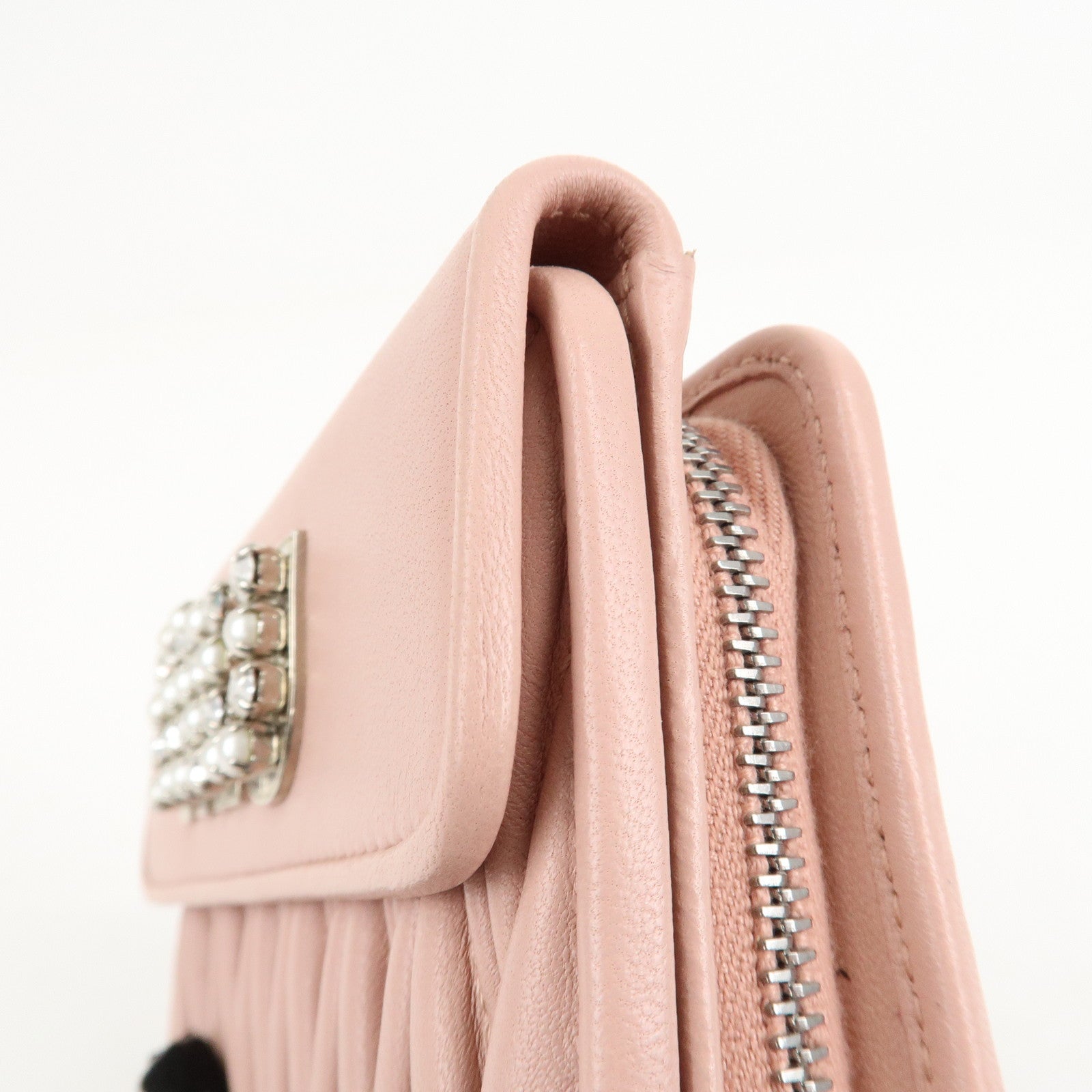 MIU MIU Matelasse Leather Tri-fold Wallet Pink Used