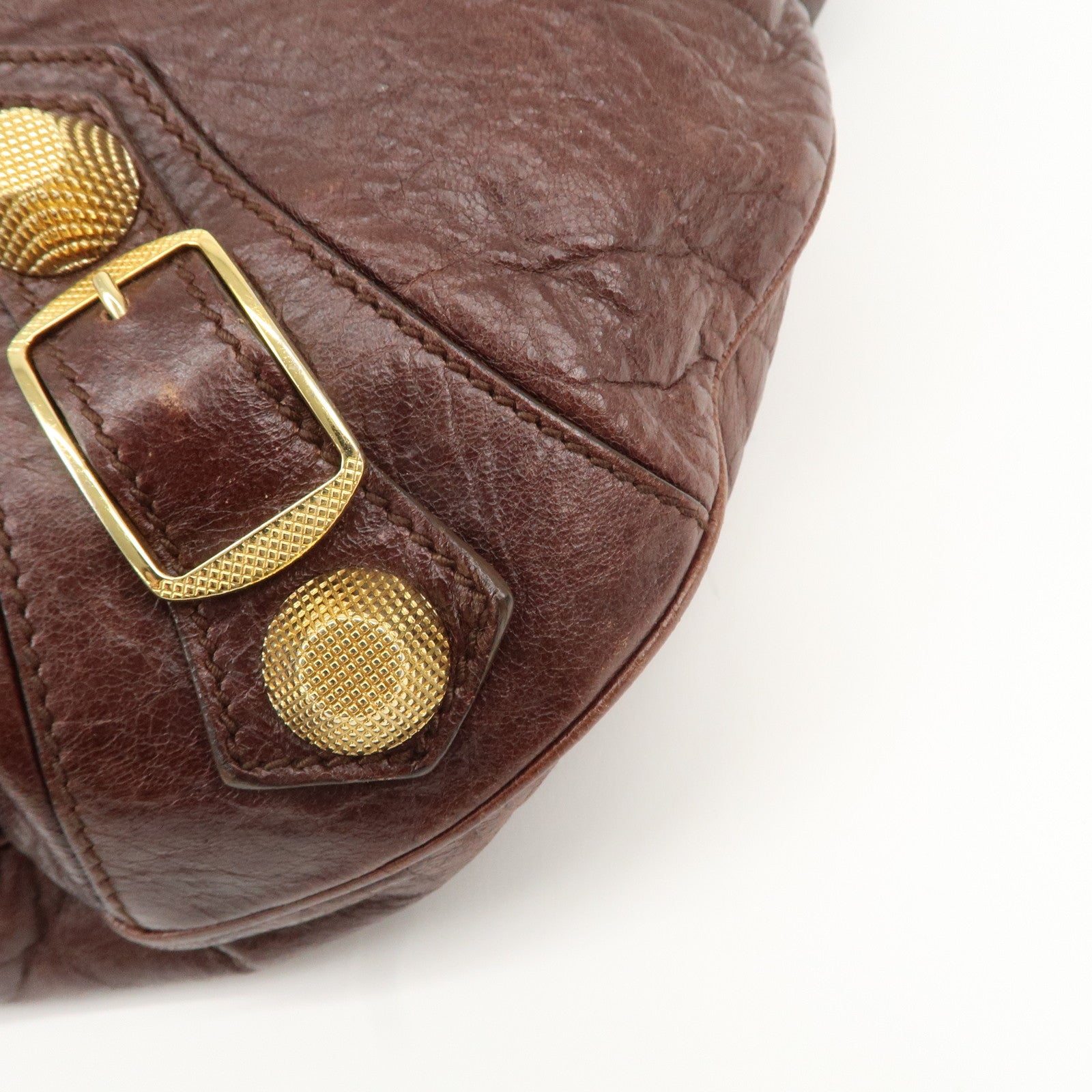 BALENCIAGA Leather Shoulder Bag Brown 497717 Used