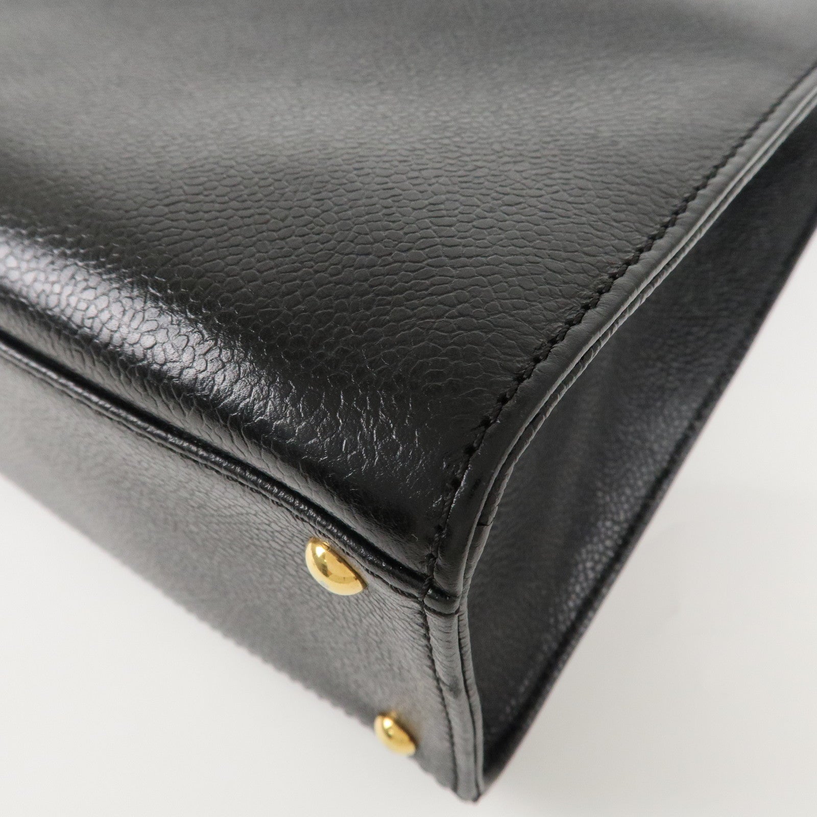 CHANEL COCO Mark Caviar Skin Chain Tote Bag Black Gold Used