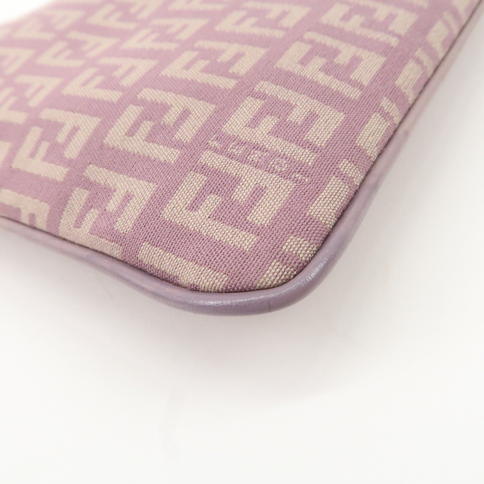 FENDI Zucchino Canvas Leather Shoulder Bag Purple Beige 8BT047 Used