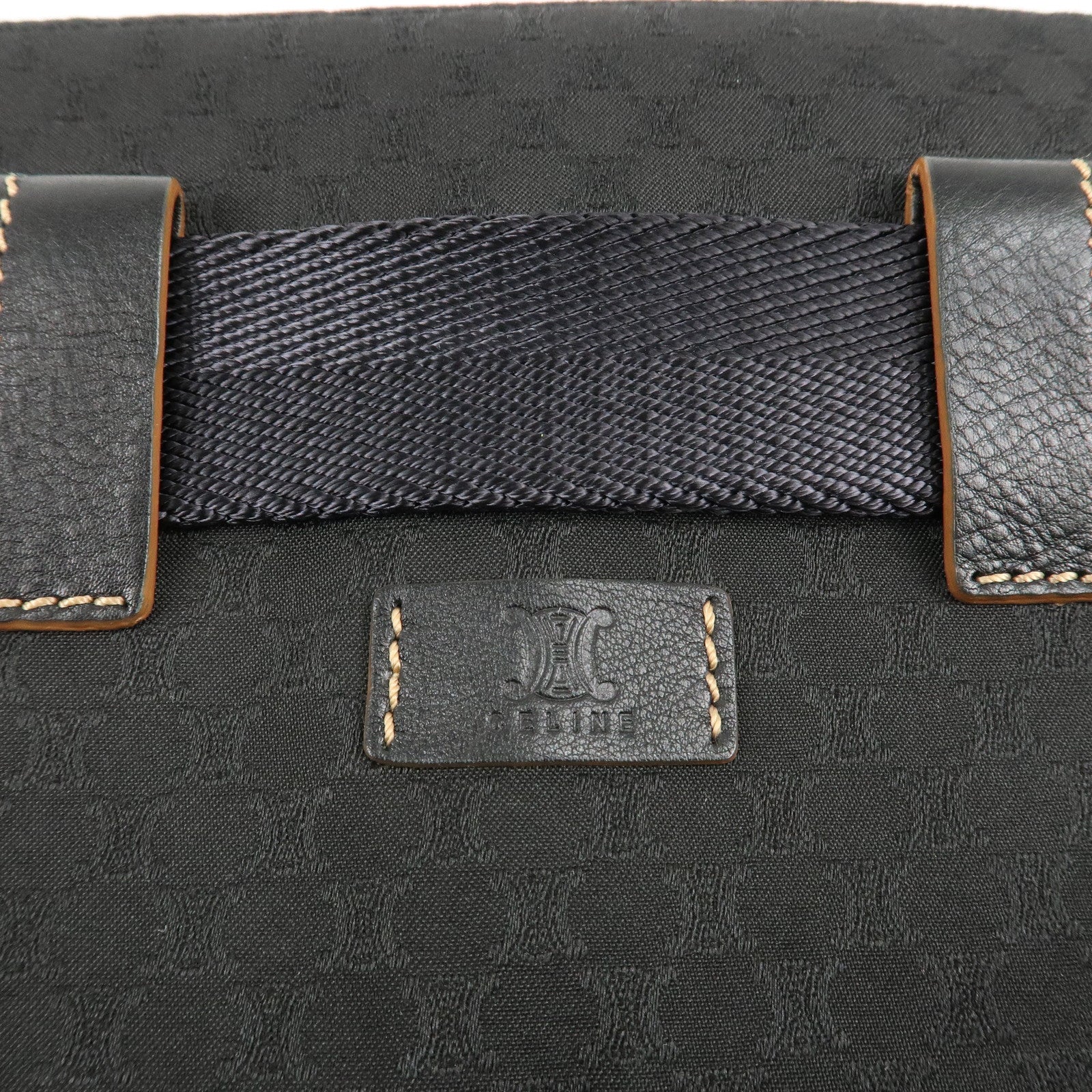 CELINE Macadam Canvas Leather Waist Bag Cross Body Bag Black Used