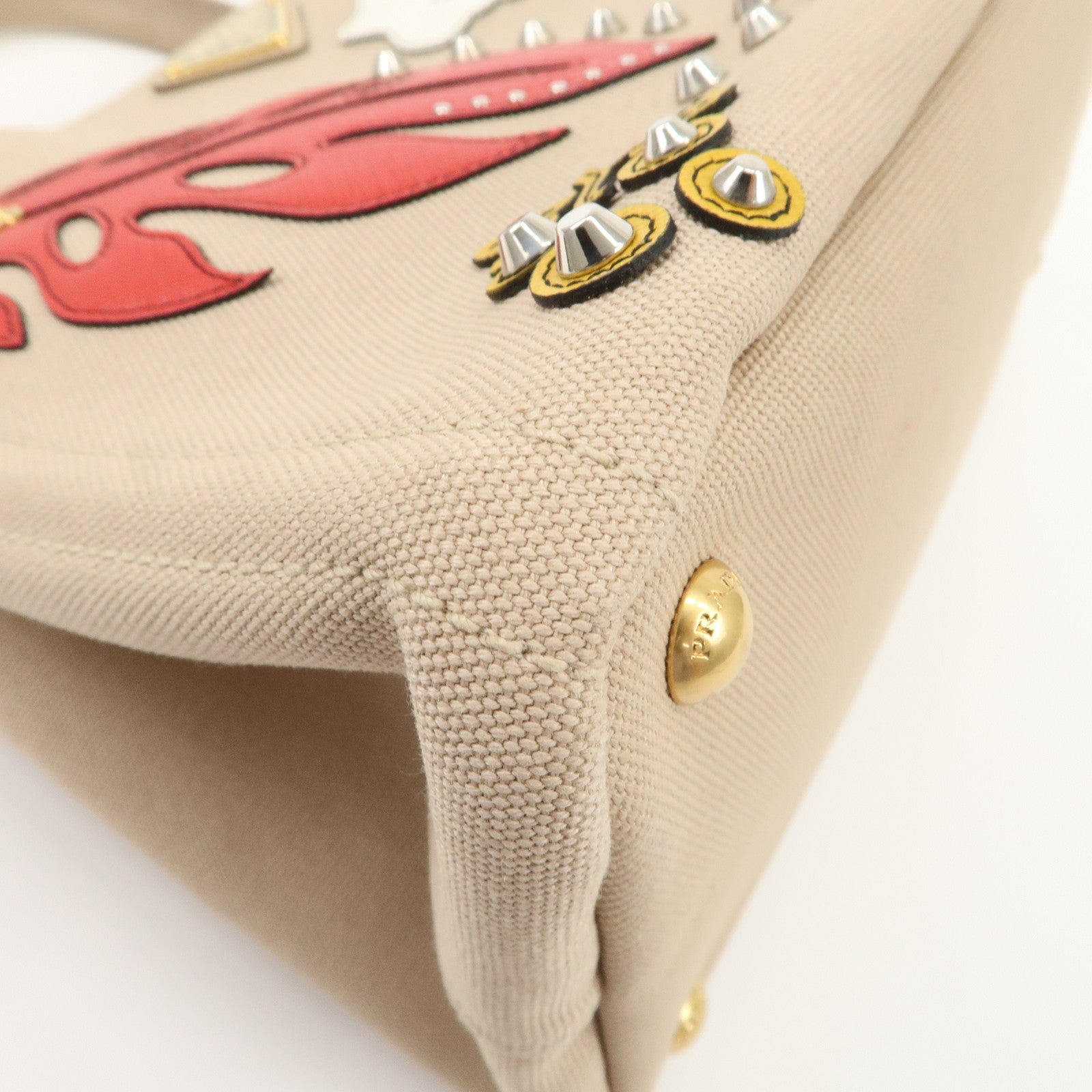 PRADA Hibiscus Canapa Mini Canvas Leather 2Way Bag Beige 1BG439 Used