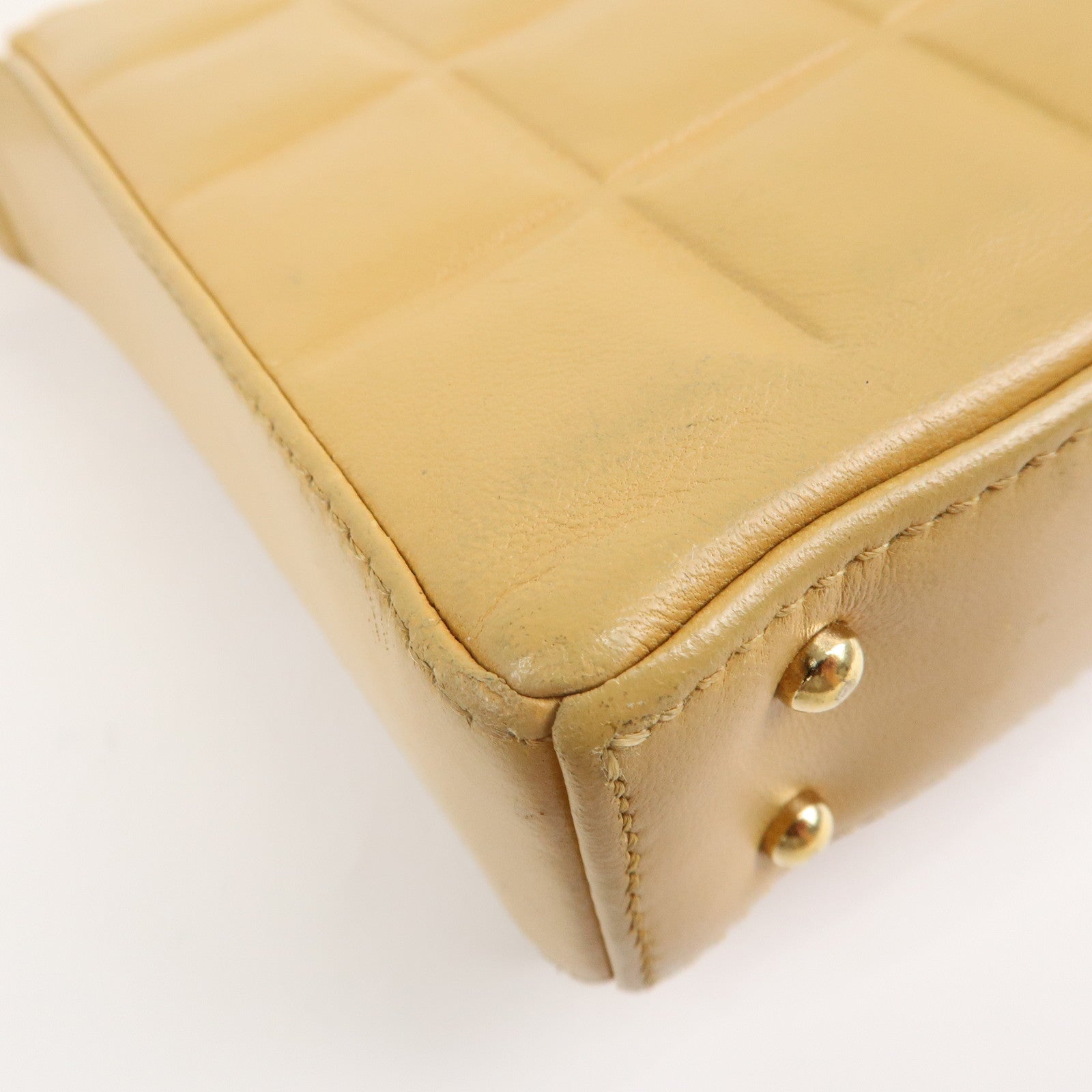 CHANEL COCO Mark Chocolate Bar Lamb Skin Shoulder Bag Beige Used