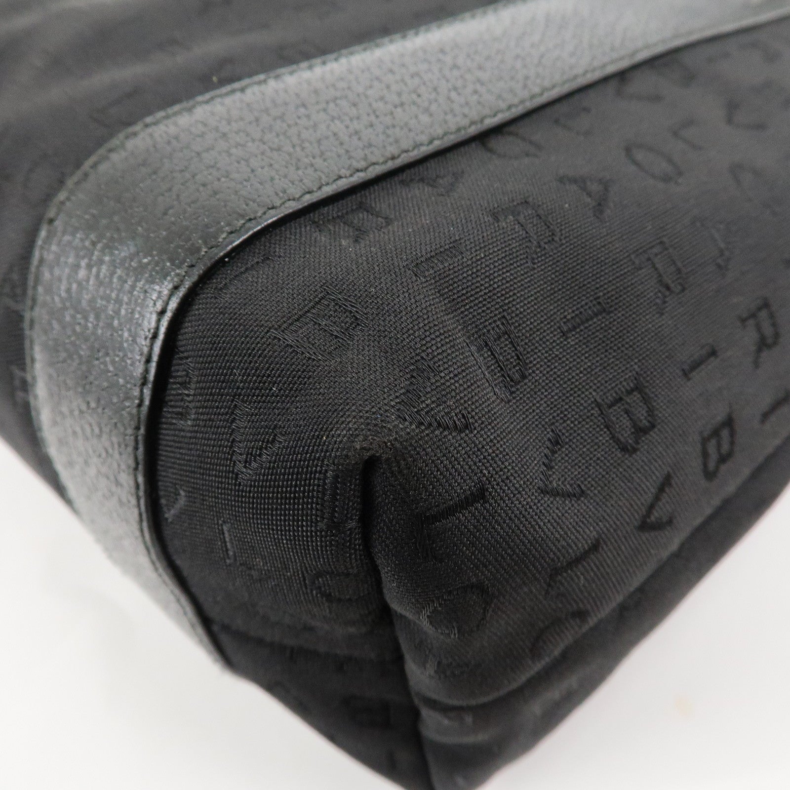 BVLGARI Logo Mania Canvas Leather Hand Bag Tote Bag Black Used