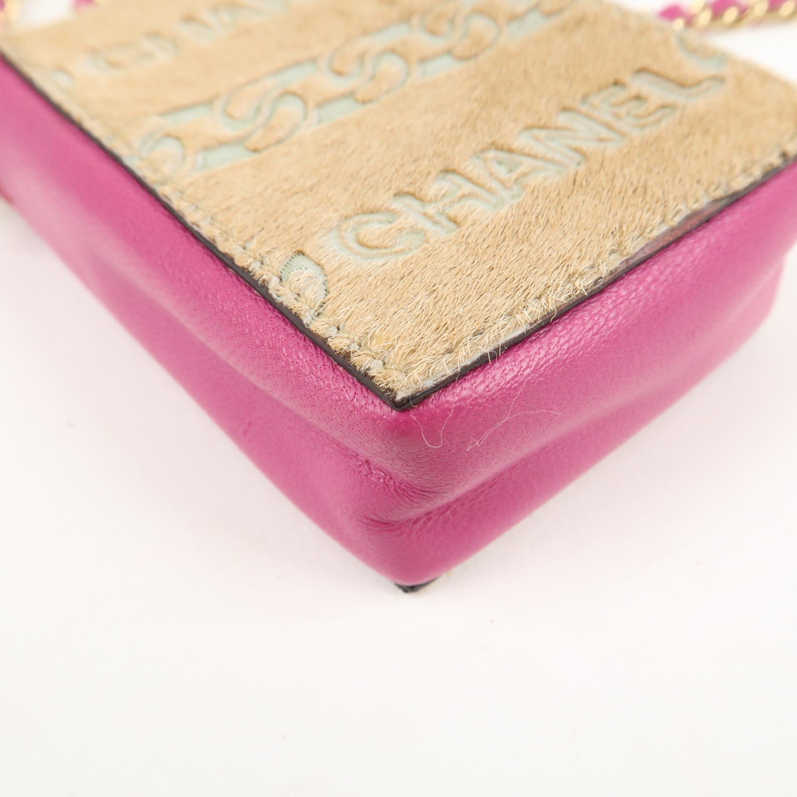 CHANEL Unborn Calf Lamb Skin Chain Shoulder Cigarette Case Used
