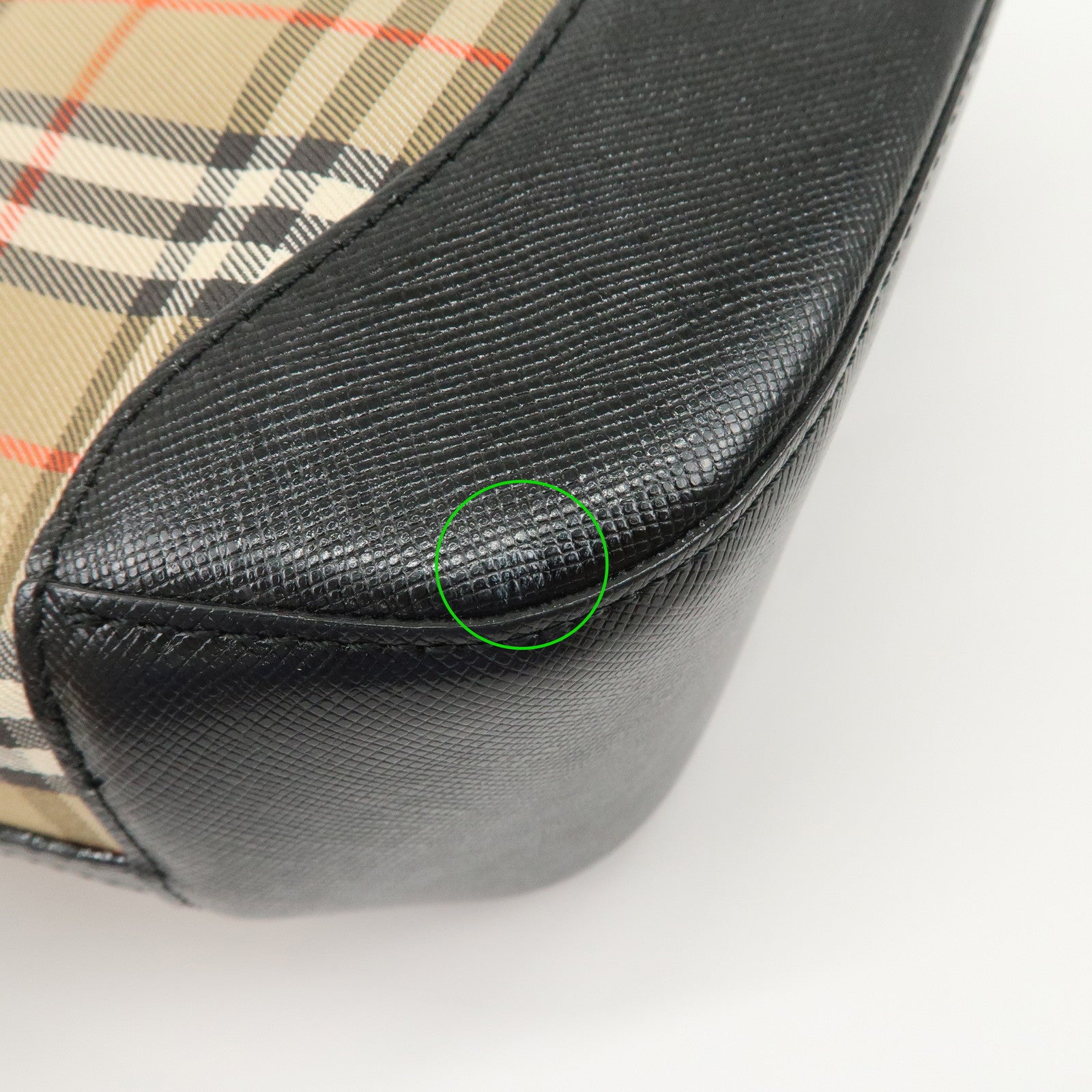 BURBERRY Nova Plaid Canvas Leather Shoulder Bag Hand Bag Black Used